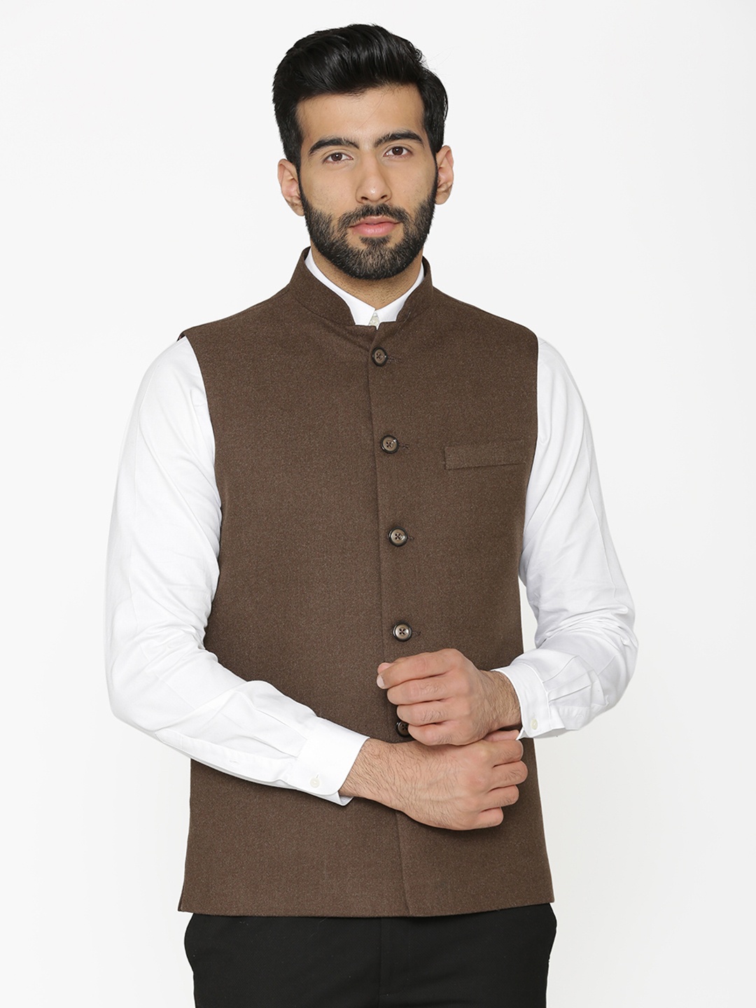 

Wintage Men Brown Solid Nehru Jacket