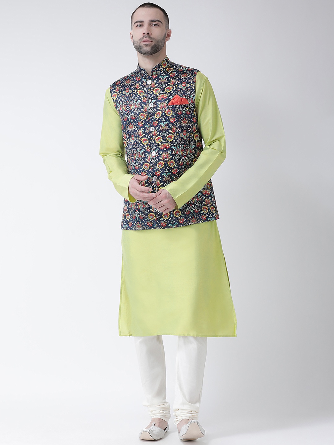 

KISAH Men Multicoloured Printed Churidar Kurta with Nehru Jacket, Multi