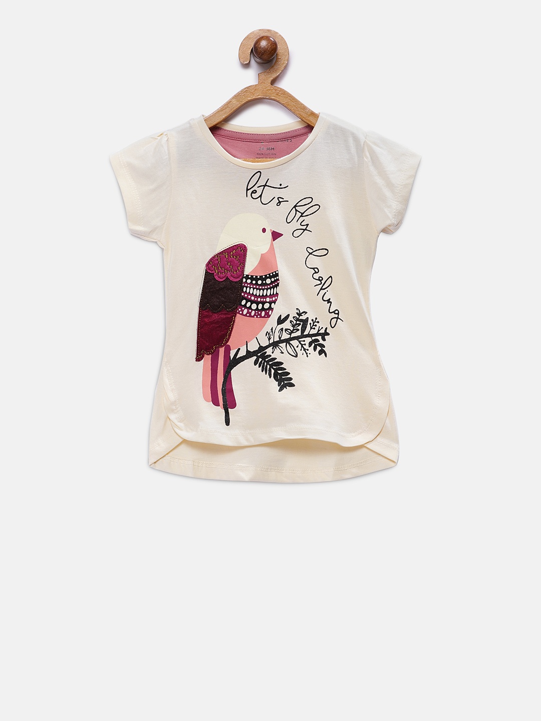 

TALES & STORIES Girls Cream-Coloured Printed Round Neck T-shirt