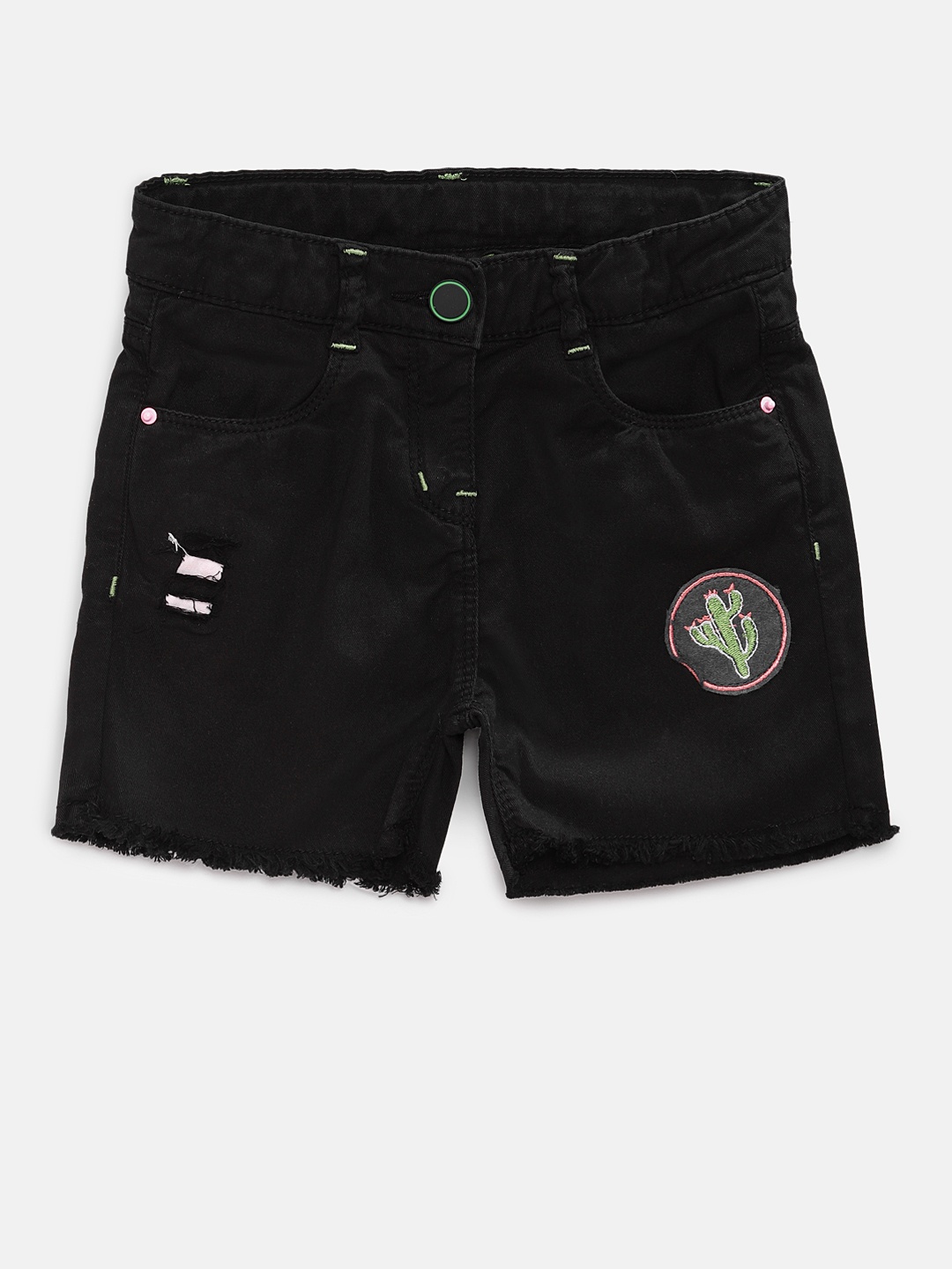 

TALES & STORIES Girls Black Solid Regular Fit Denim Shorts