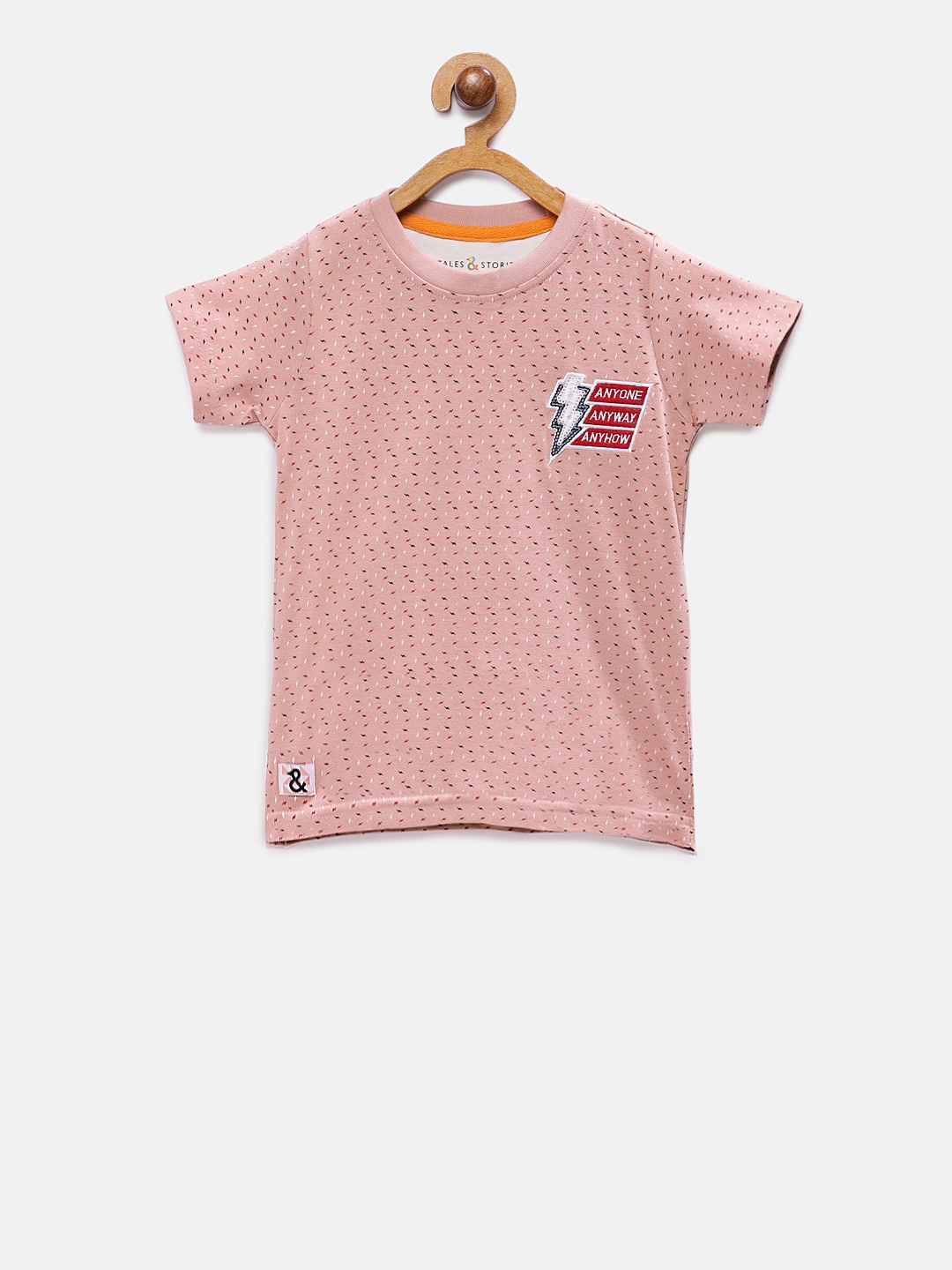 

TALES & STORIES Boys Peach-Coloured Printed Round Neck T-shirt