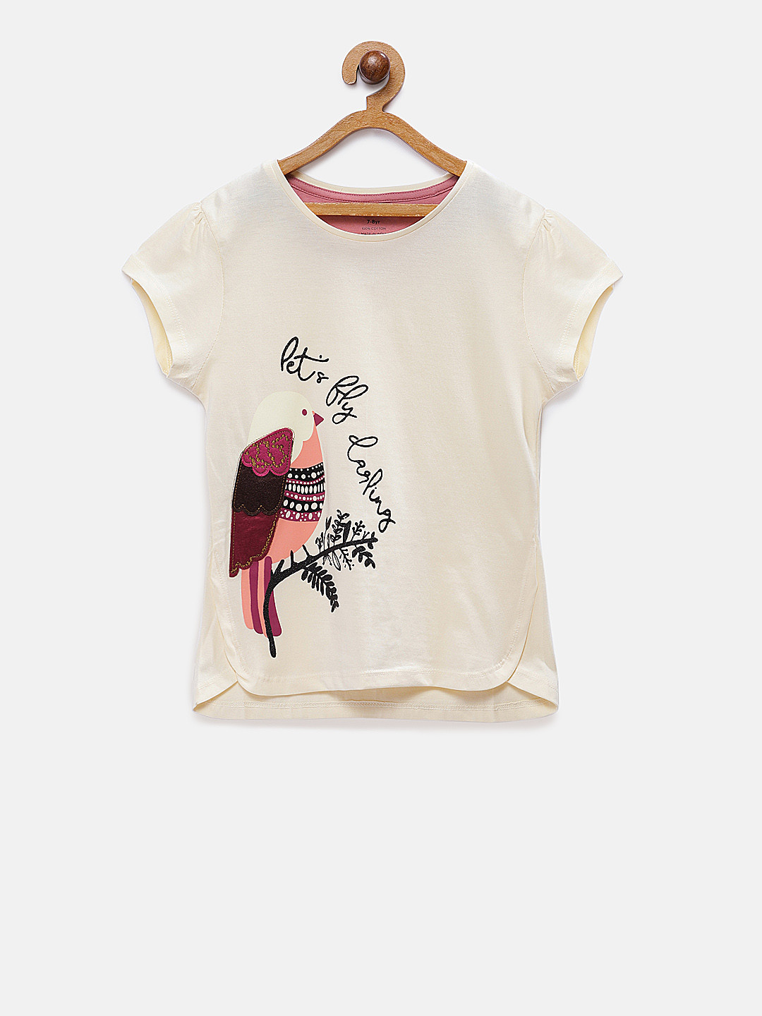 

TALES & STORIES Girls Cream-Coloured Printed Round Neck T-shirt