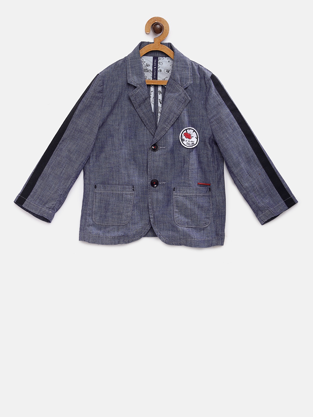 

TALES & STORIES Boys Grey Solid Single-Breasted Blazer