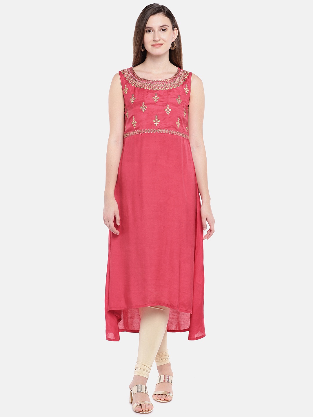 

Ethnicity Women Pink & Gold-Toned Printed A-Line Kurta