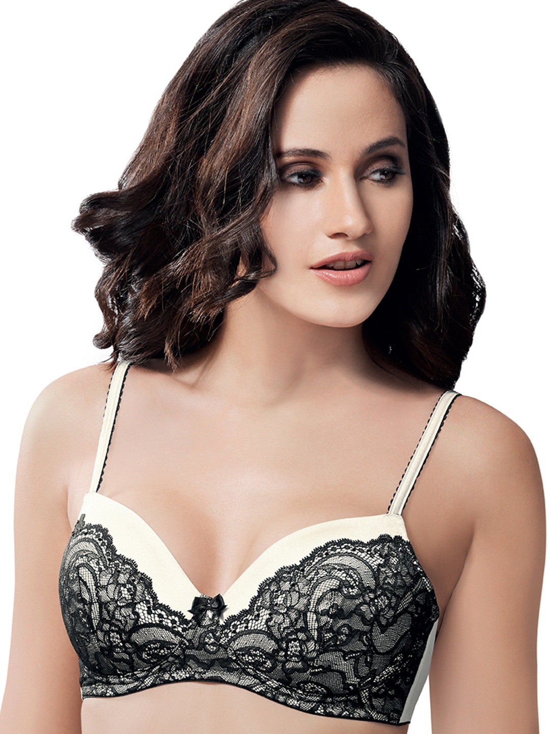 

Amante Cream-Coloured and Black Medium-Coverage Bra BRA24601