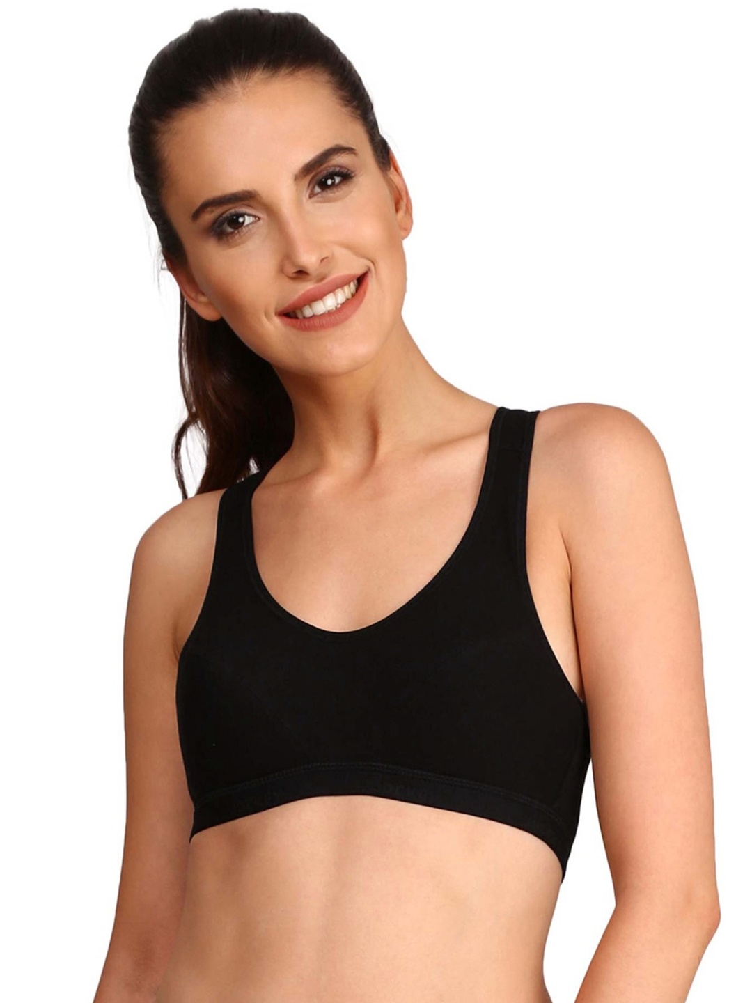 

Jockey Black Solid Non-Wired Lightly Padded Sports Bra