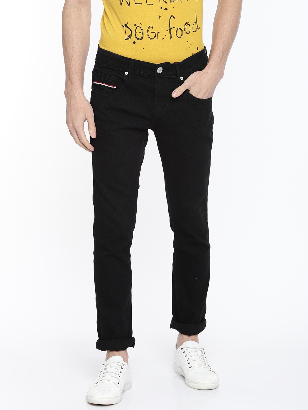 

People Men Black Slim Fit Mid-Rise Clean Look Stretchable Jeans