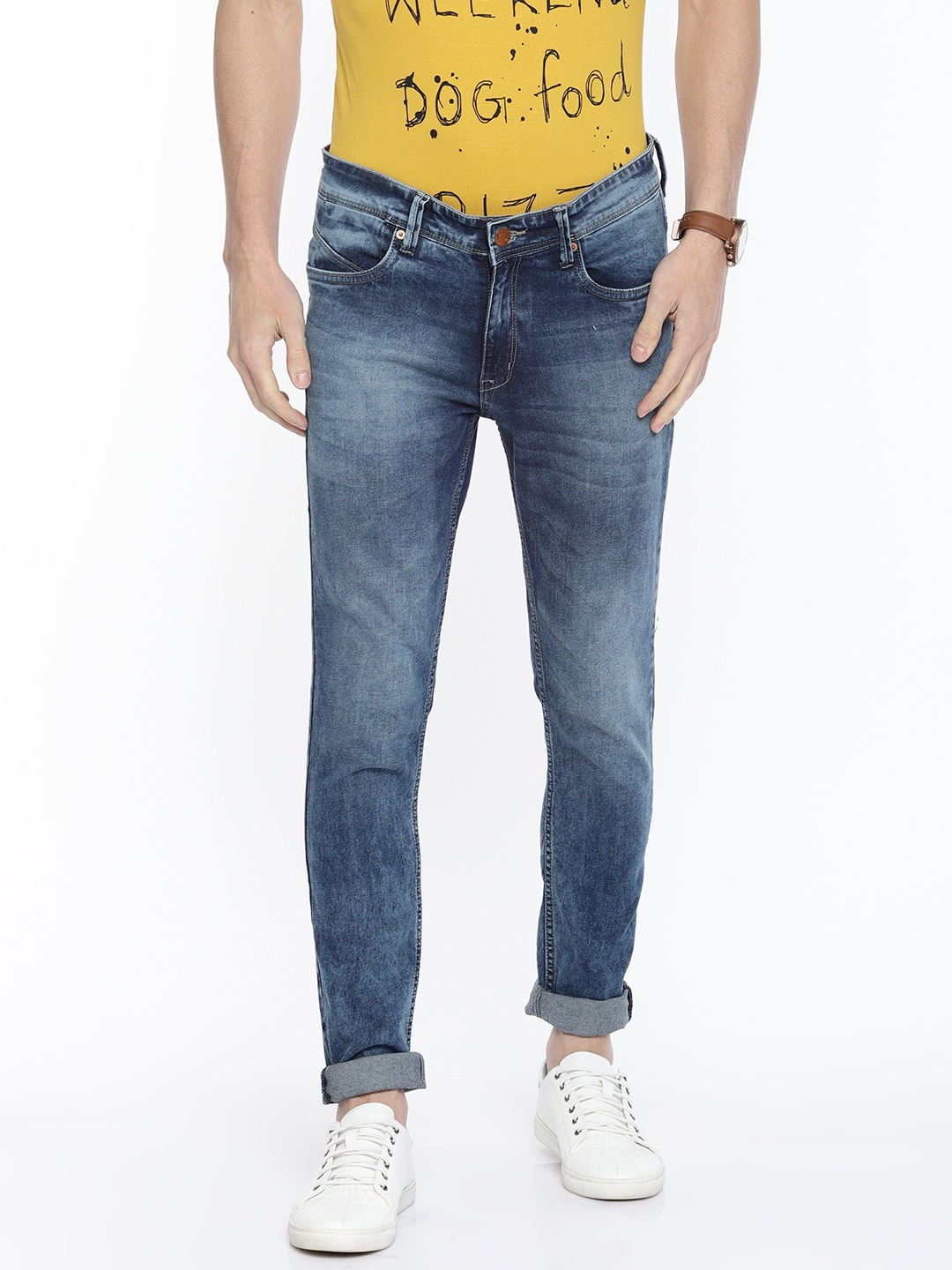 

People Men Blue Skinny Fit Mid-Rise Clean Look Stretchable Jeans