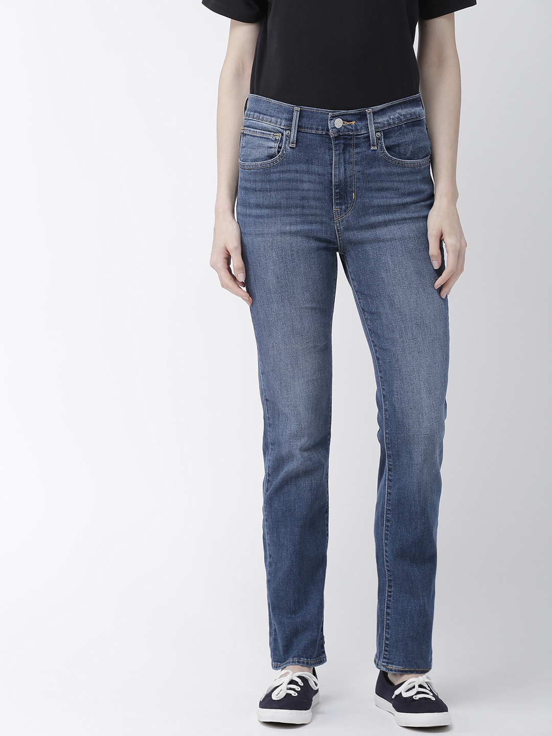 

Levis Women Blue Straight Fit High-Rise Clean Look Stretchable Sustainable Jeans 724