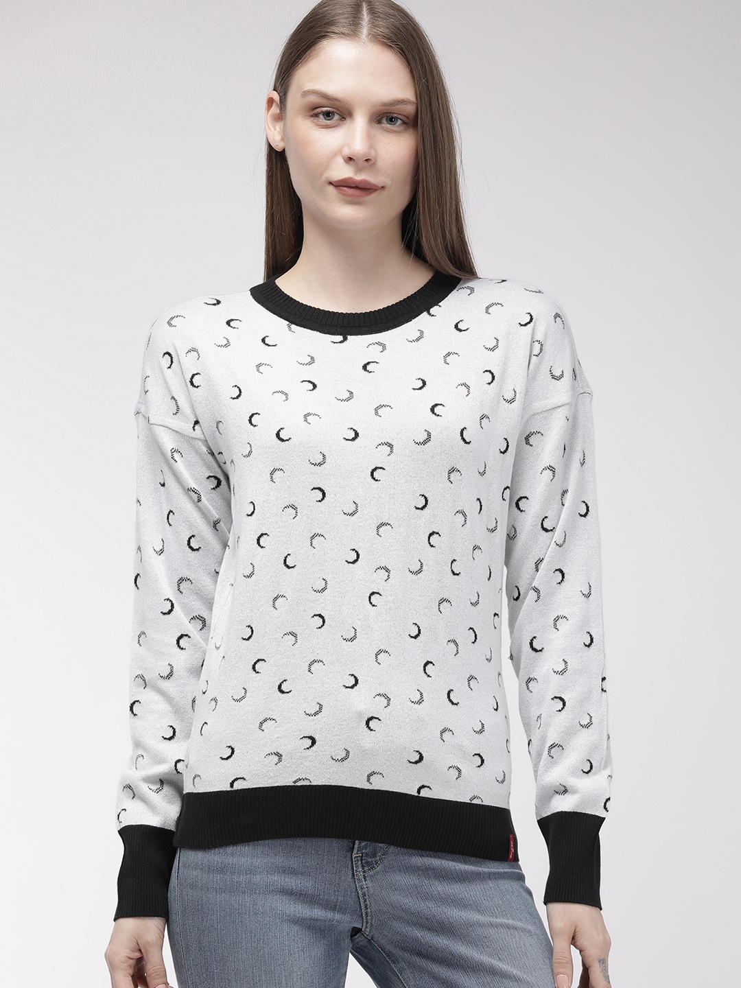 Levis Women White Self Design Pullover Sweater