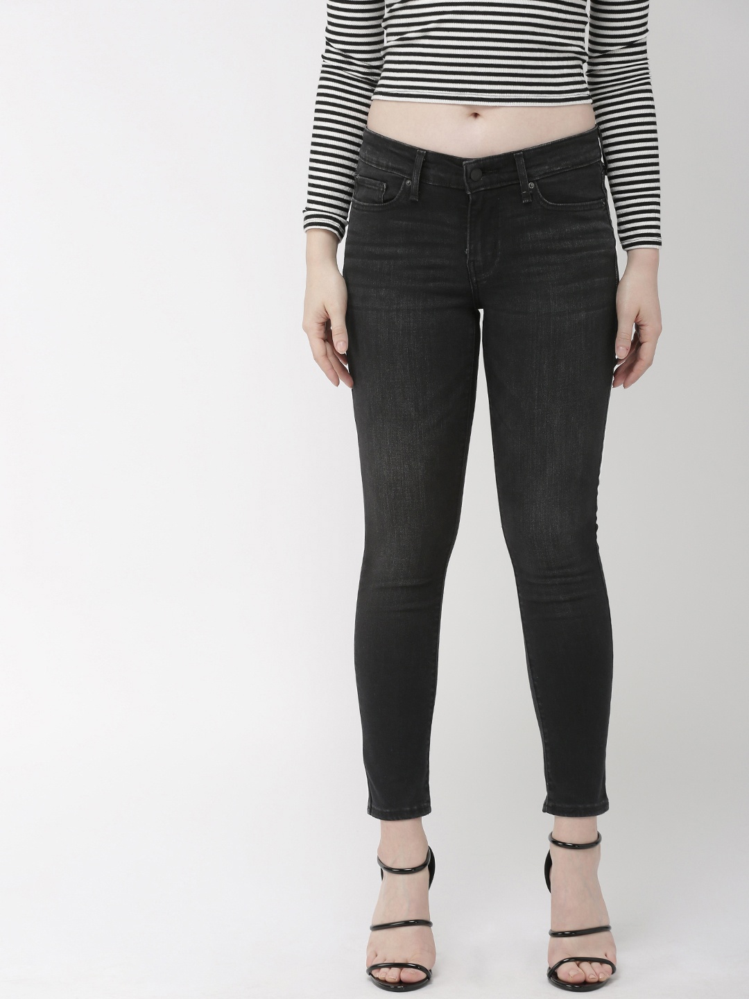 

Levis Women Black 711 Skinny Fit Ankle Length Mid-Rise Clean Look Stretchable Jeans