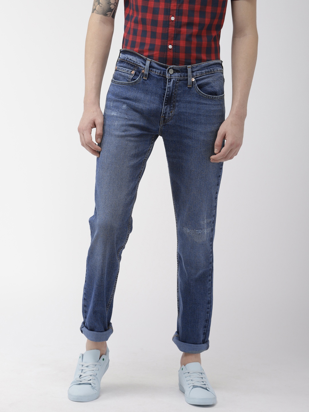 

Levis Men Blue 511 Slim Fit Mid-Rise Low Distress Stretchable Jeans