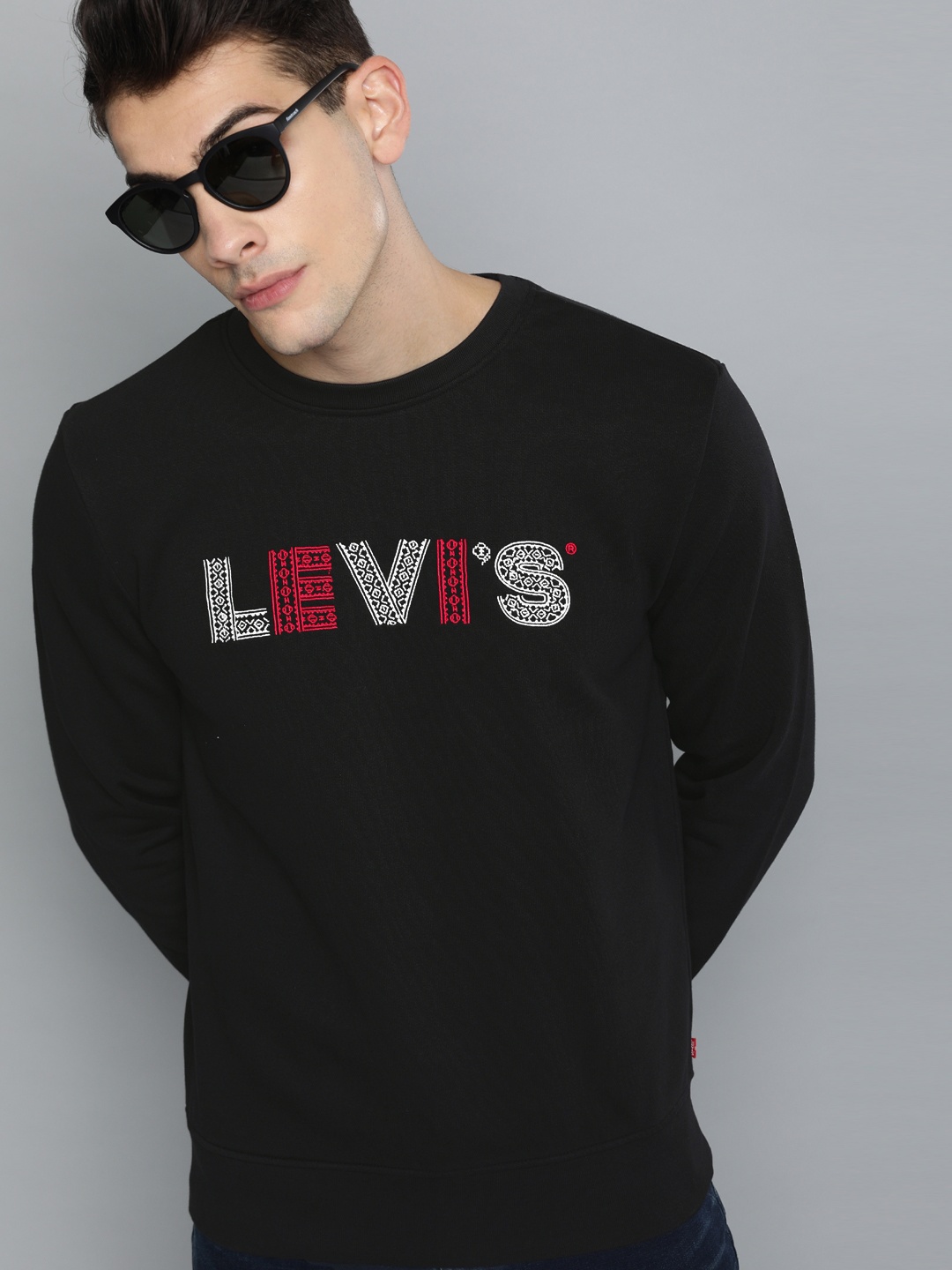 

Levis Men Black Solid Sweatshirt with Embroidered Detail