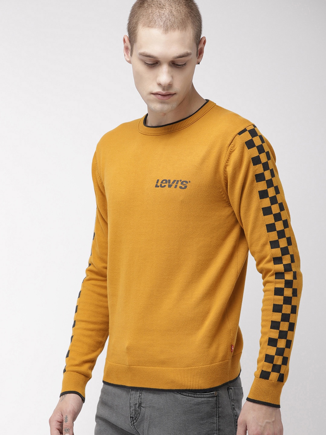 

Levis Men Mustard Yellow Solid Pullover Sweater