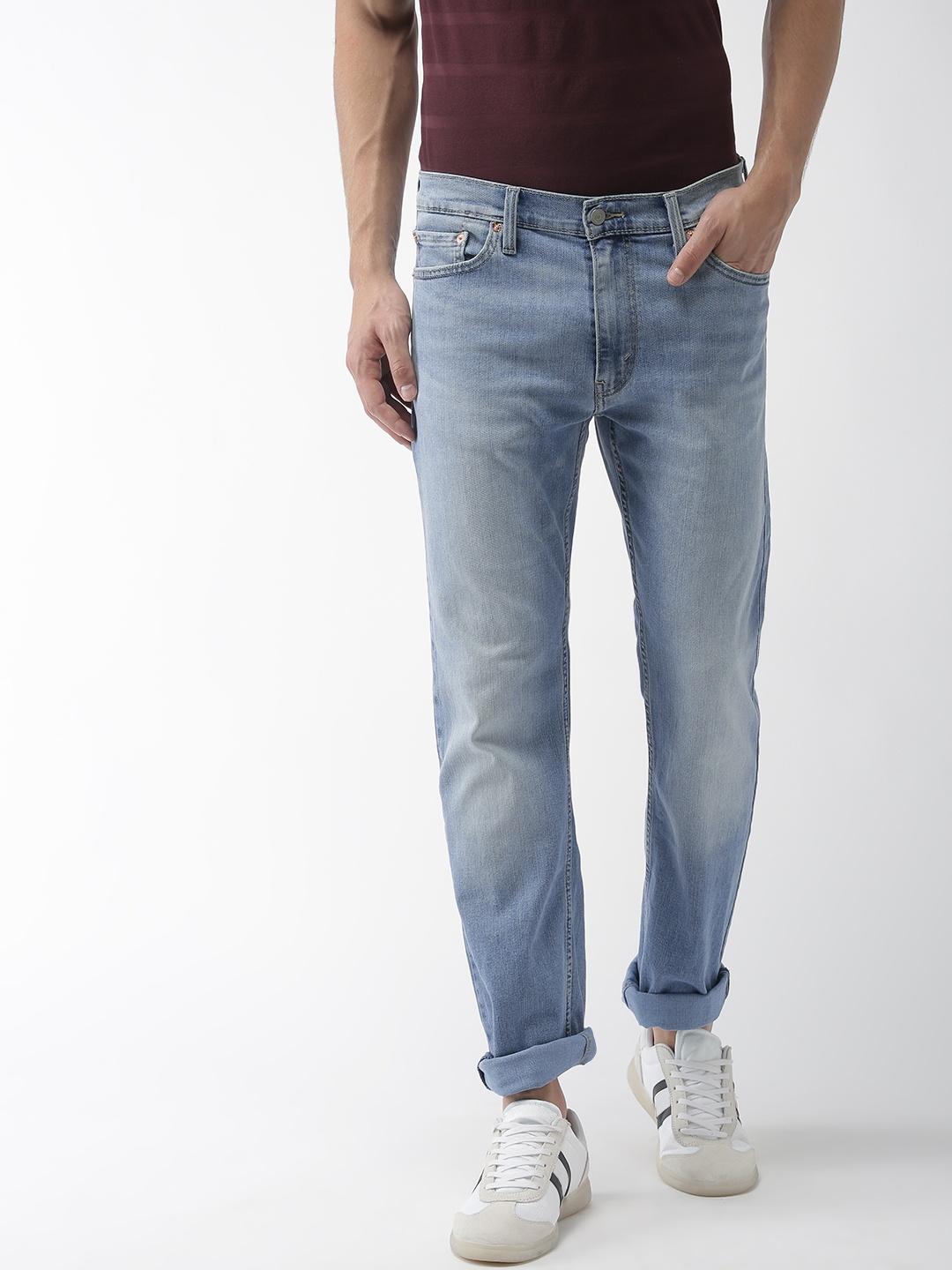 

Levis Men Blue 513 Slim Straight Fit Mid-Rise Clean Look Stretchable Jeans