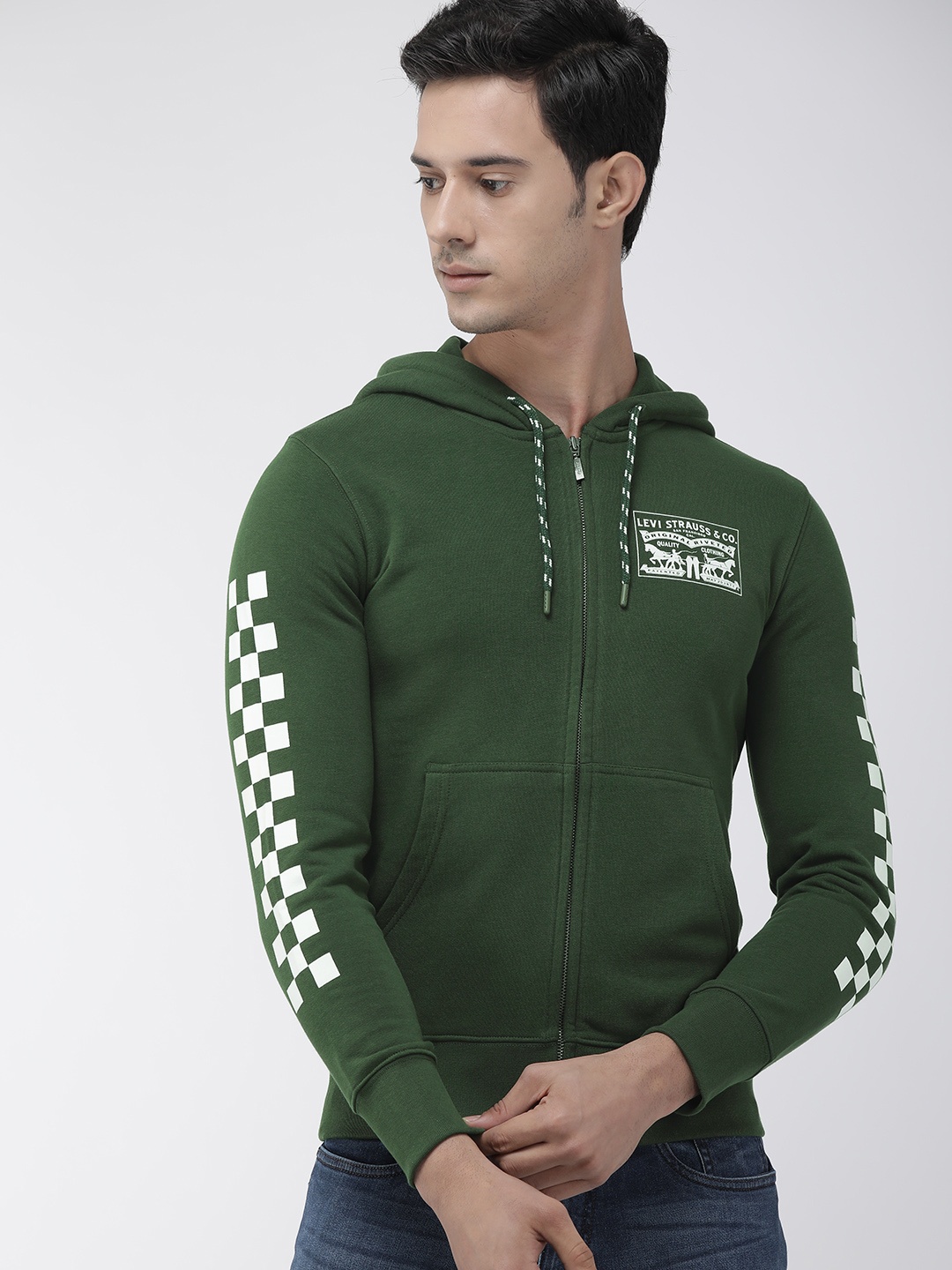 

Levis Men Green Solid Hooded Sweatshirt