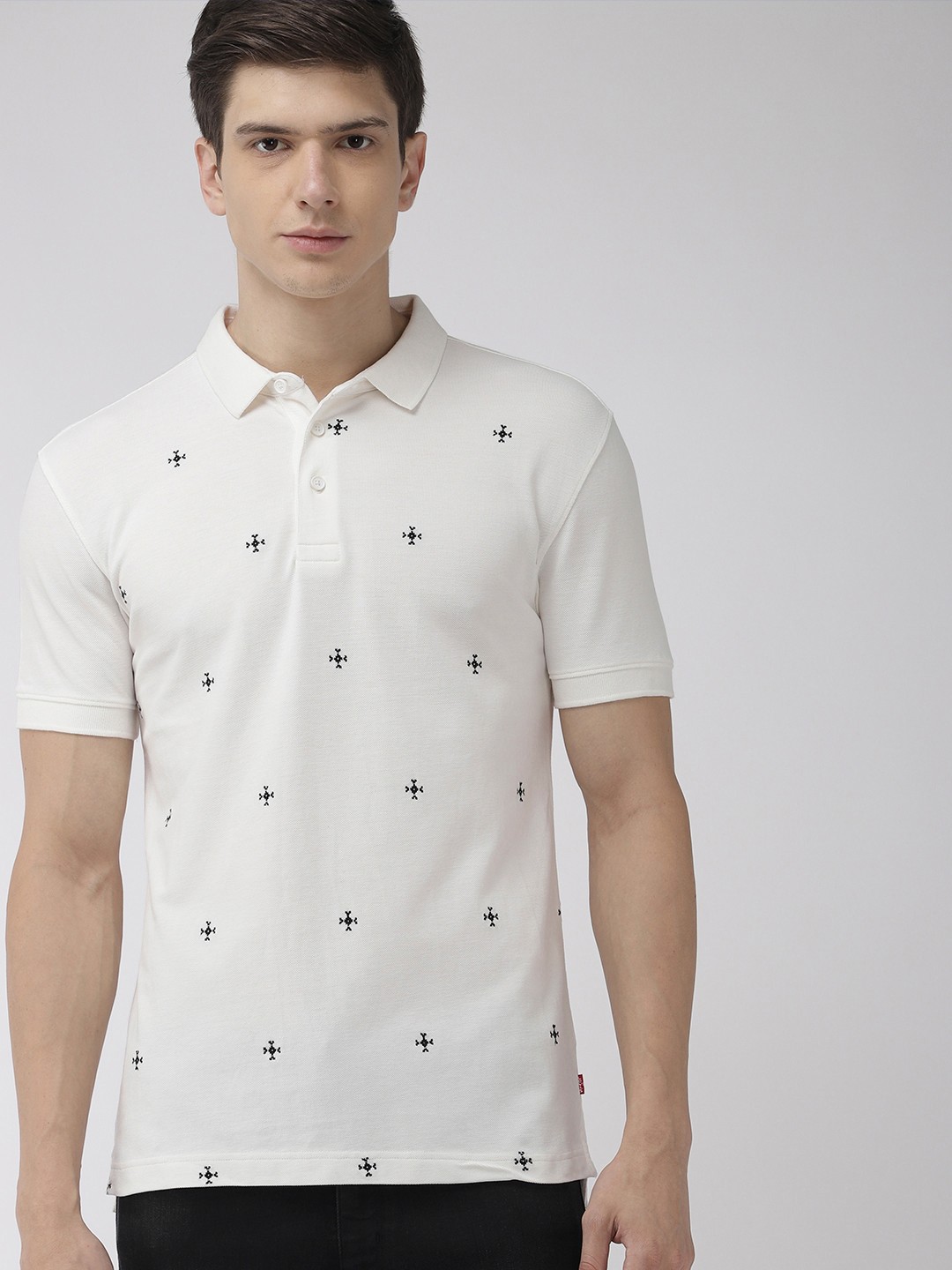 

Levis Men White Embroidered Polo Collar Pure Cotton T-shirt