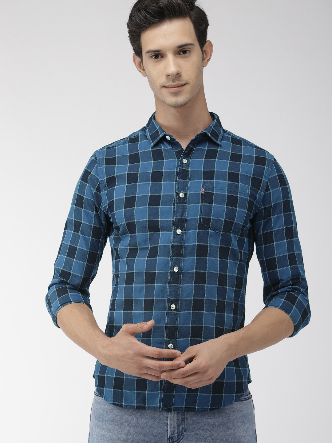 

Levis Men Blue Slim Fit Checked Casual Shirt