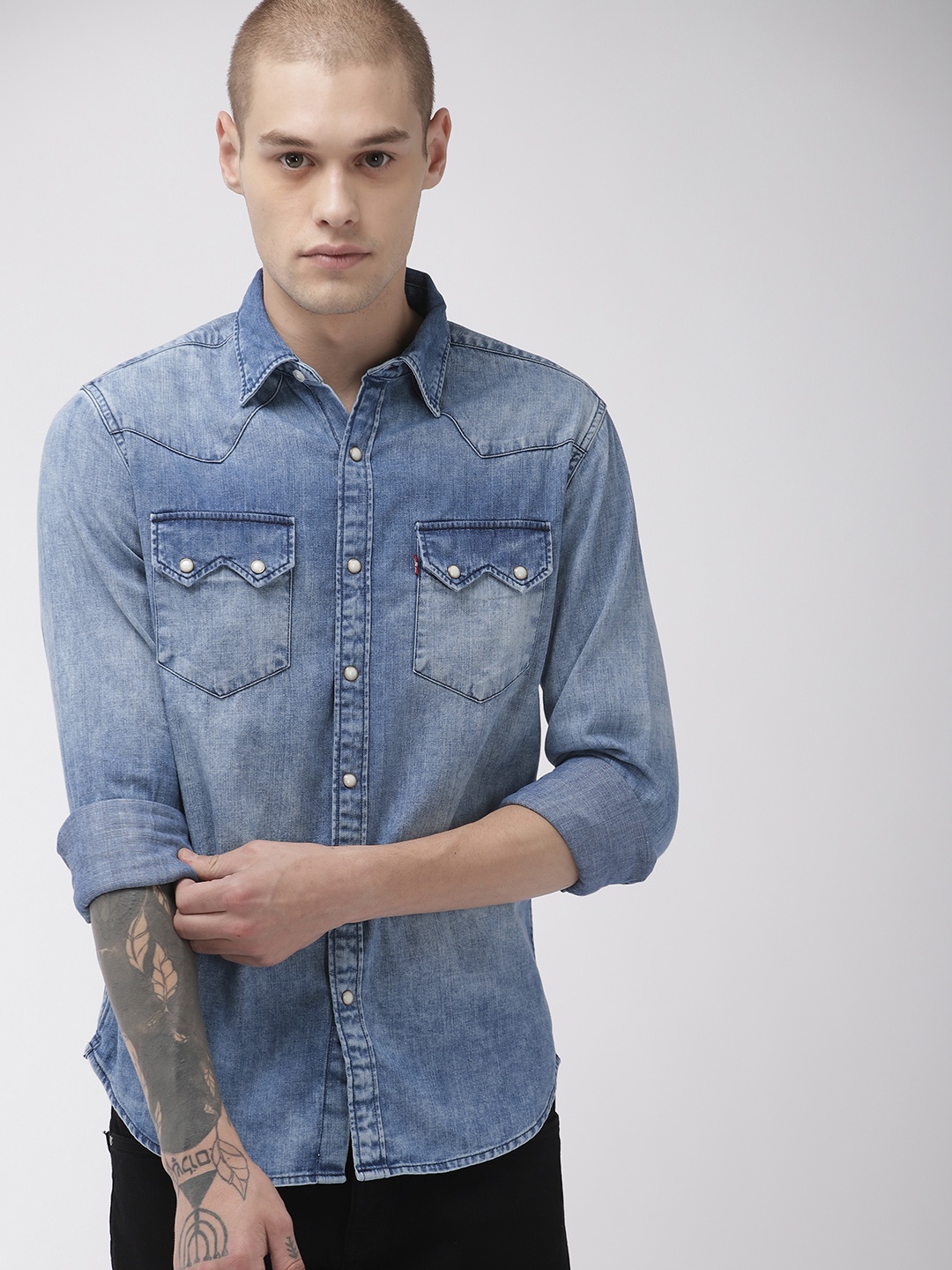 

Levis Men Blue Slim Fit Faded Denim Shirt