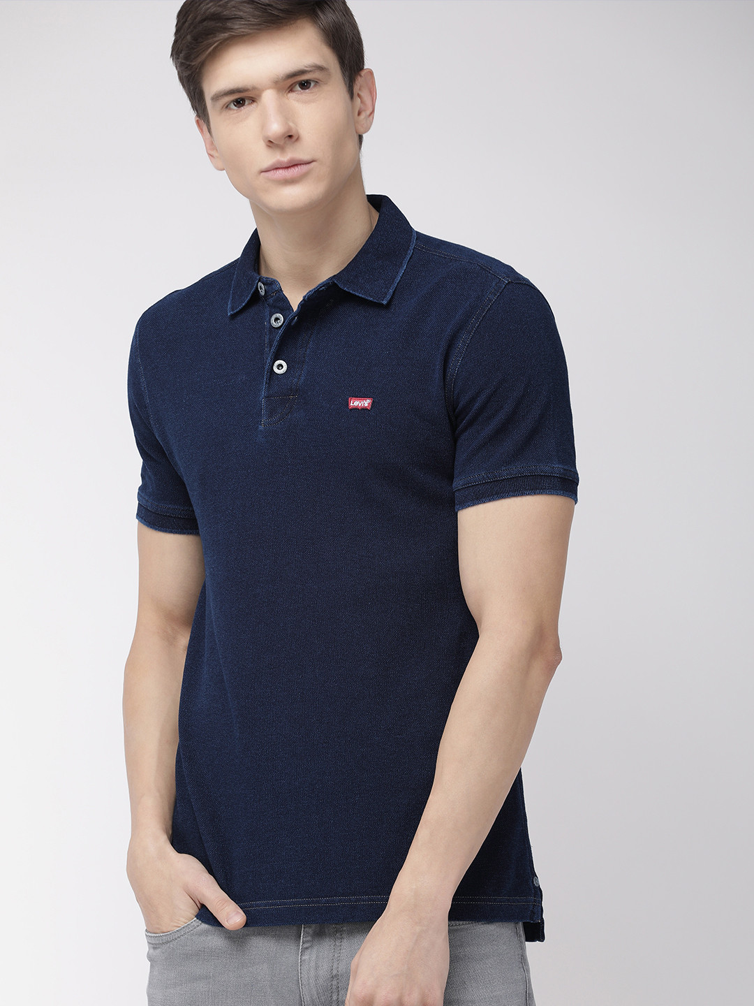 

Levis Men Navy Blue Solid Polo Collar Pure Cotton T-shirt