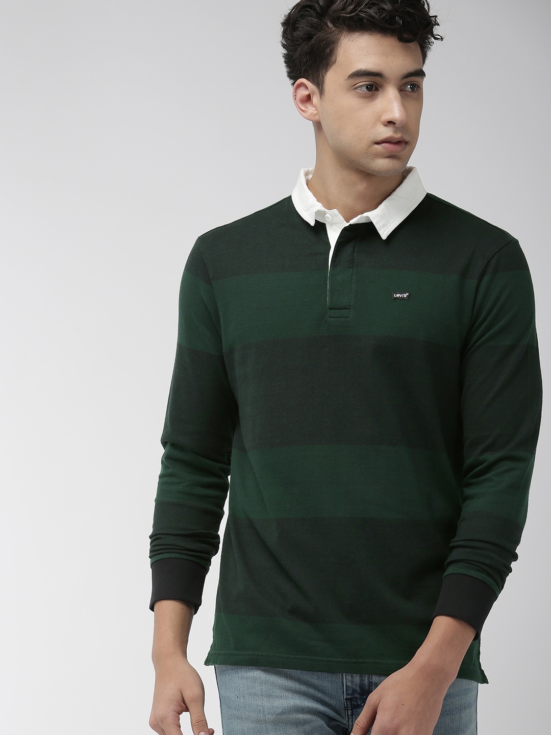 

Levis Men Green Solid Polo Collar Pure Cotton T-shirt
