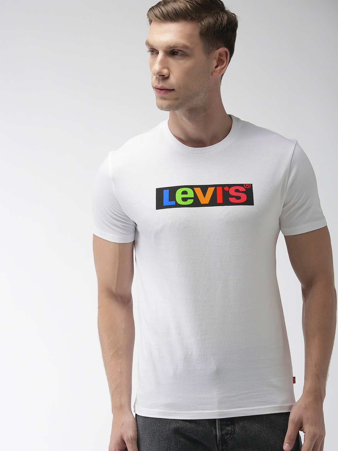 

Levis Men White Solid Round Neck Pure Cotton T-shirt