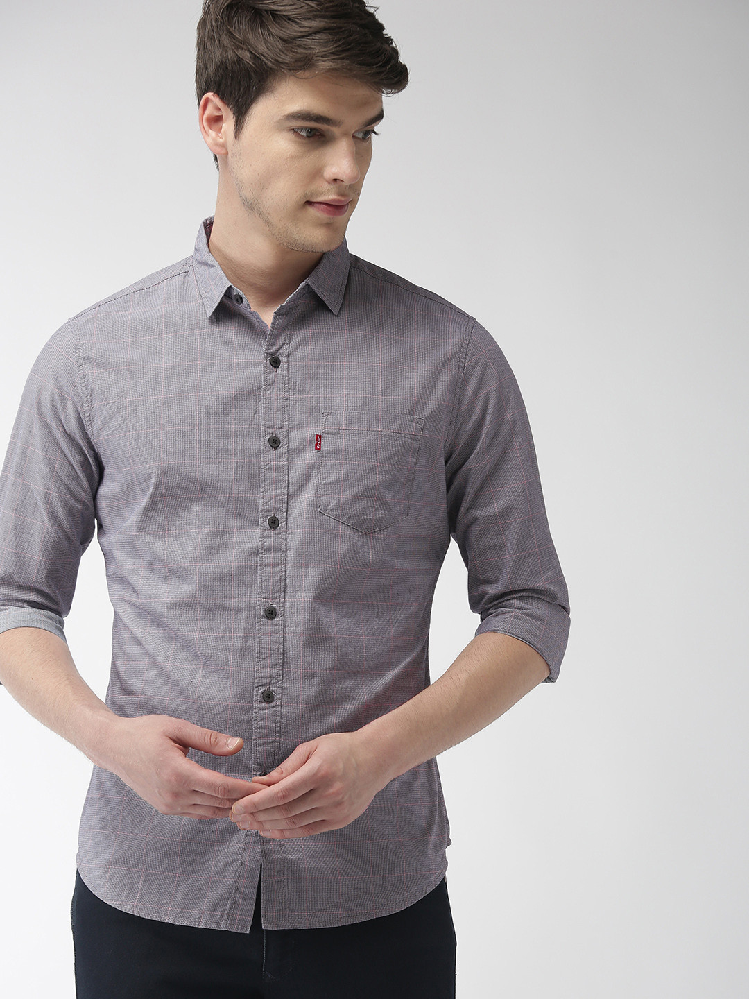 

Levis Men Grey Slim Fit Checked Casual Shirt