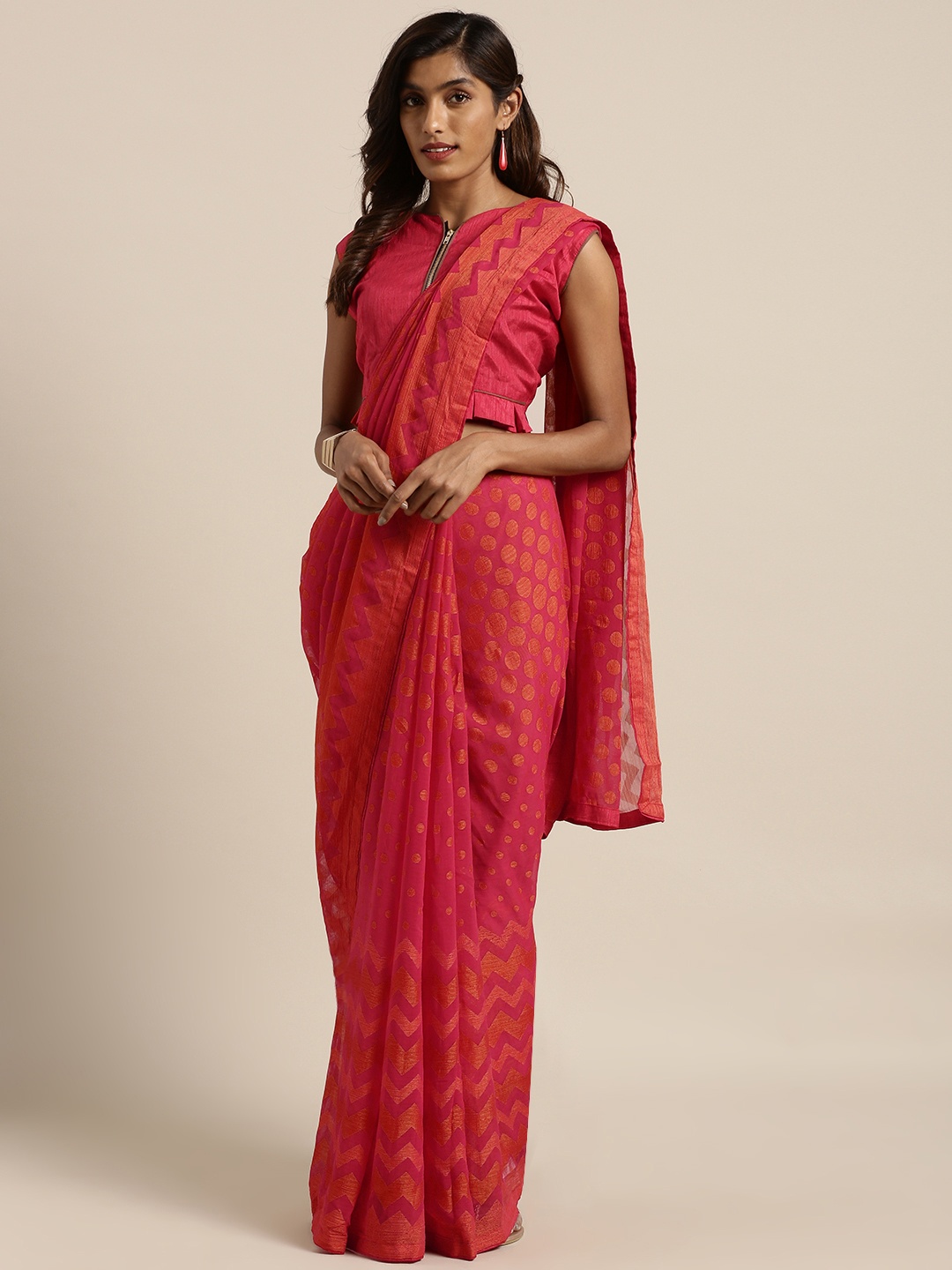 

Shaily Pink Printed Pure Chiffon Brasso Saree