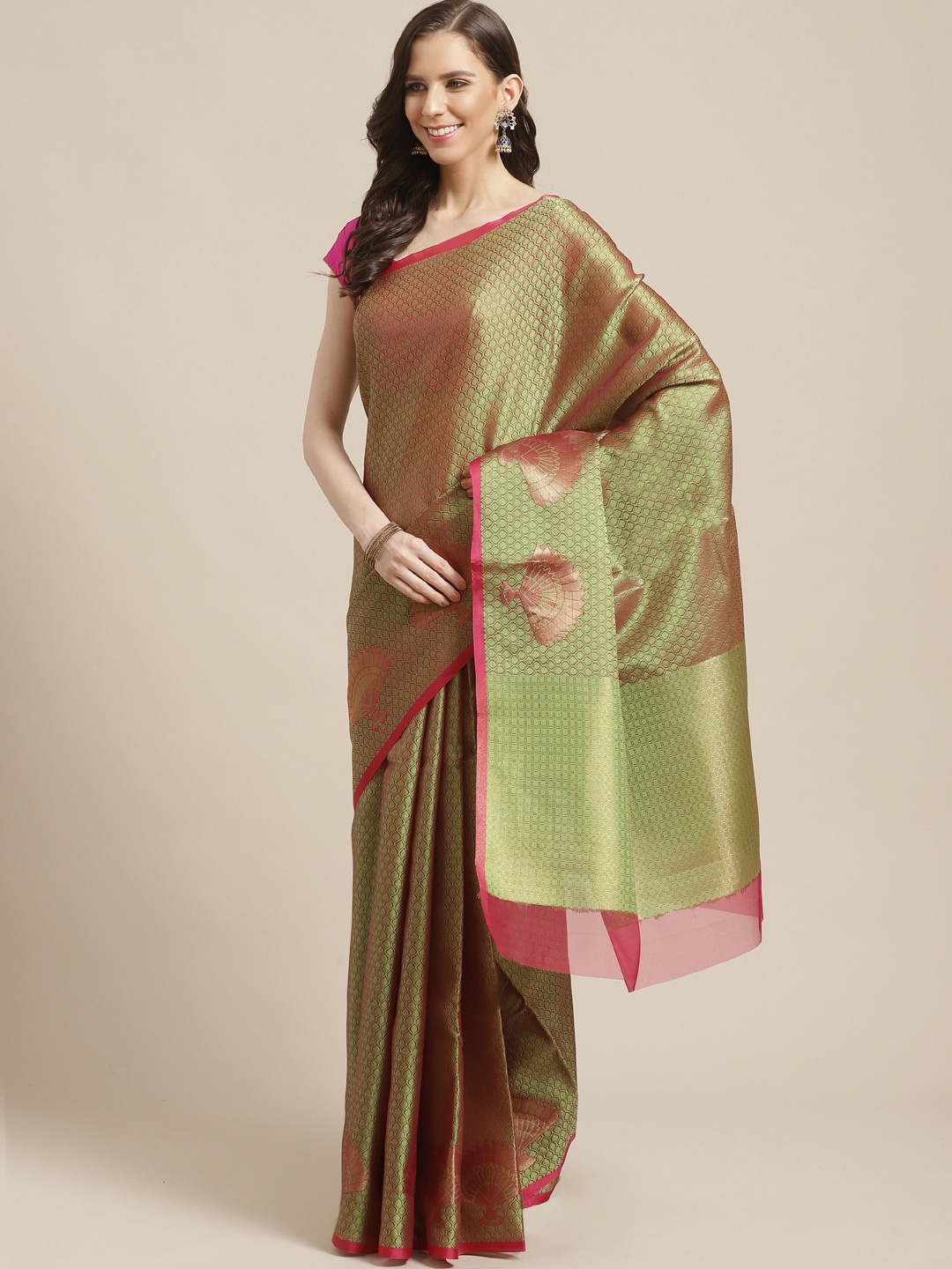 

Shaily Green & Maroon Zari Woven Design Saree