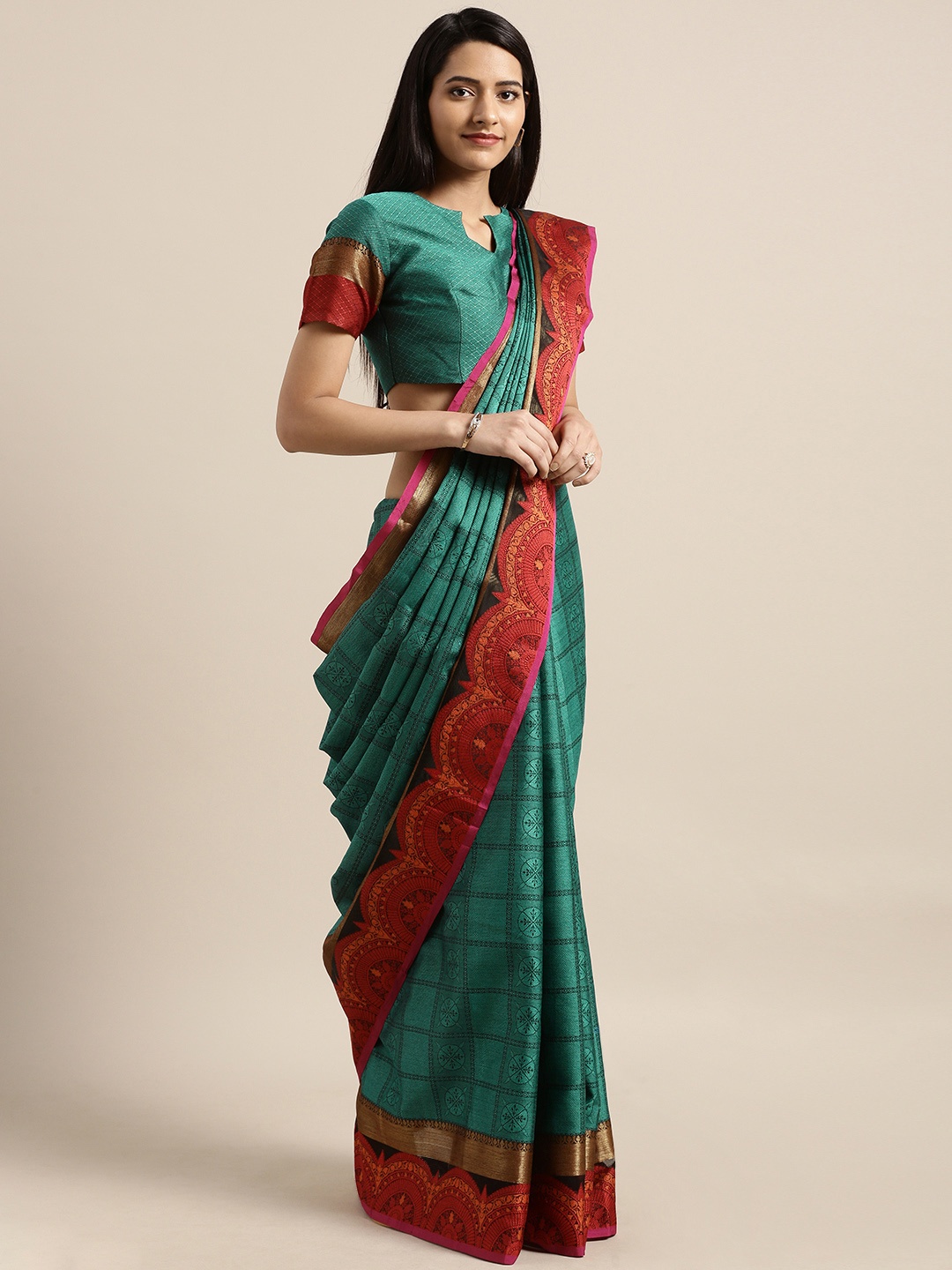 

Shaily Sea Green Pure Silk Woven Design Banarasi Saree