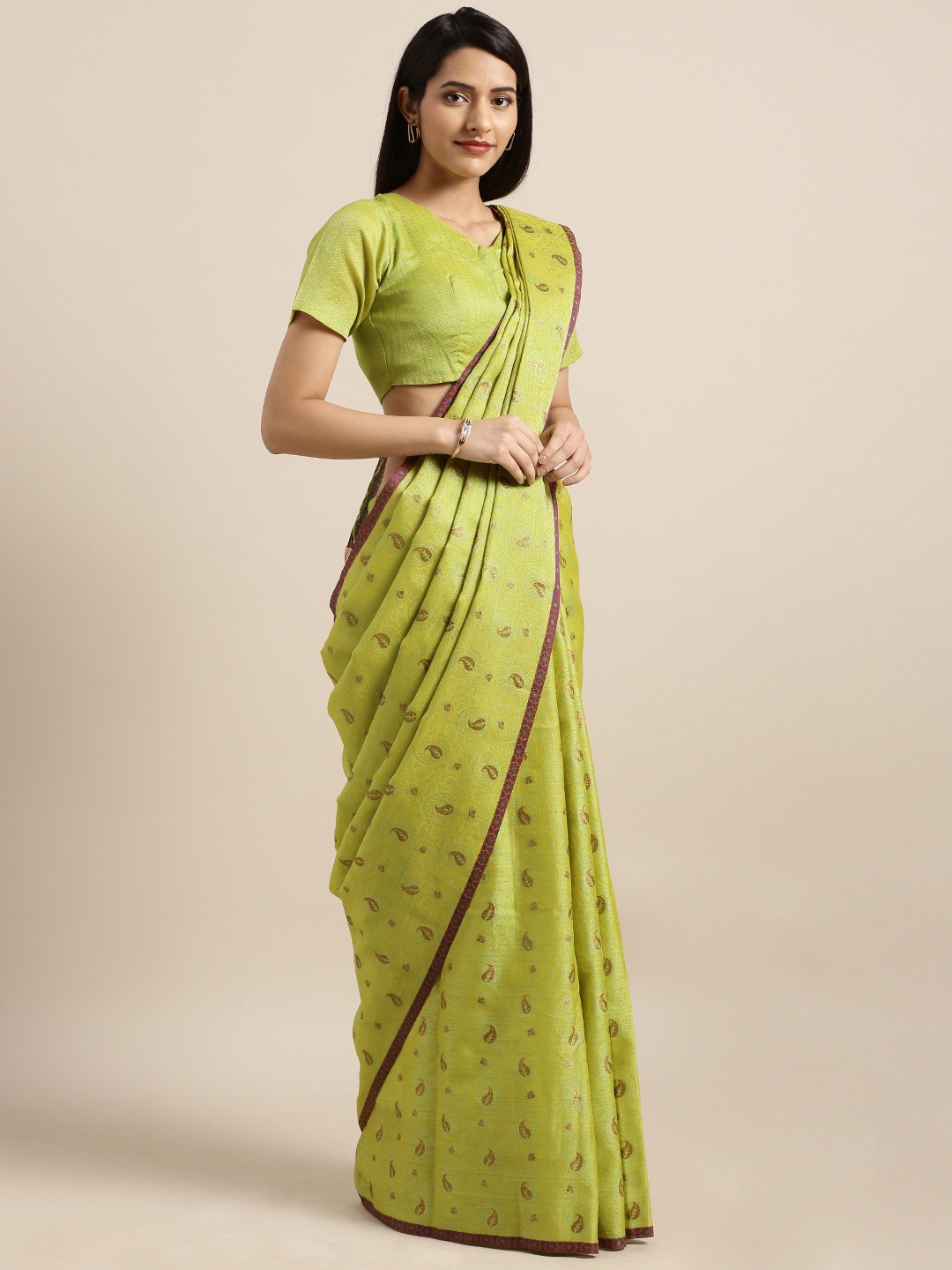 

Shaily Green Pure Silk Woven Design Banarasi Saree