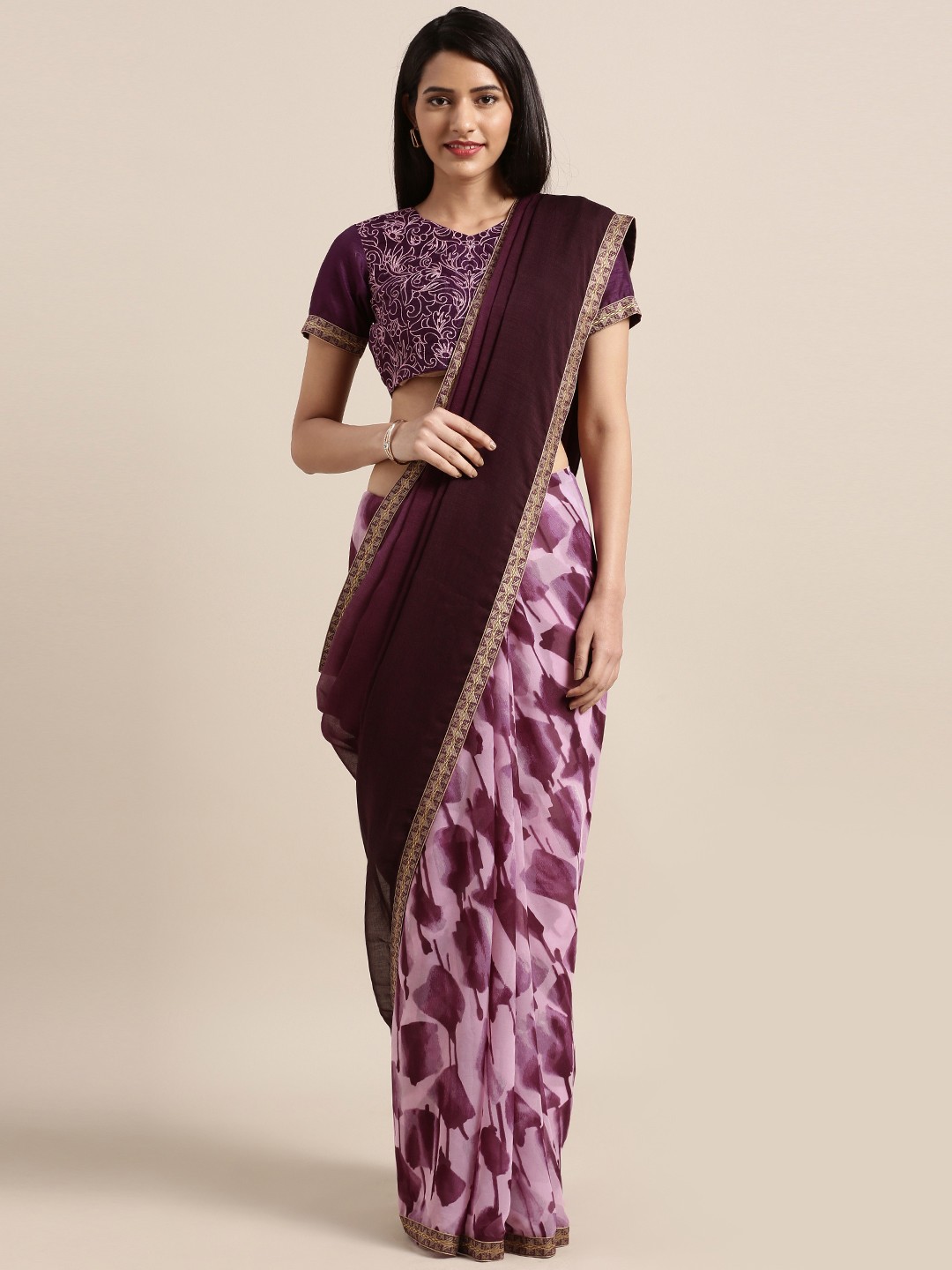 

Shaily Purple Printed Pure Georgette Saree