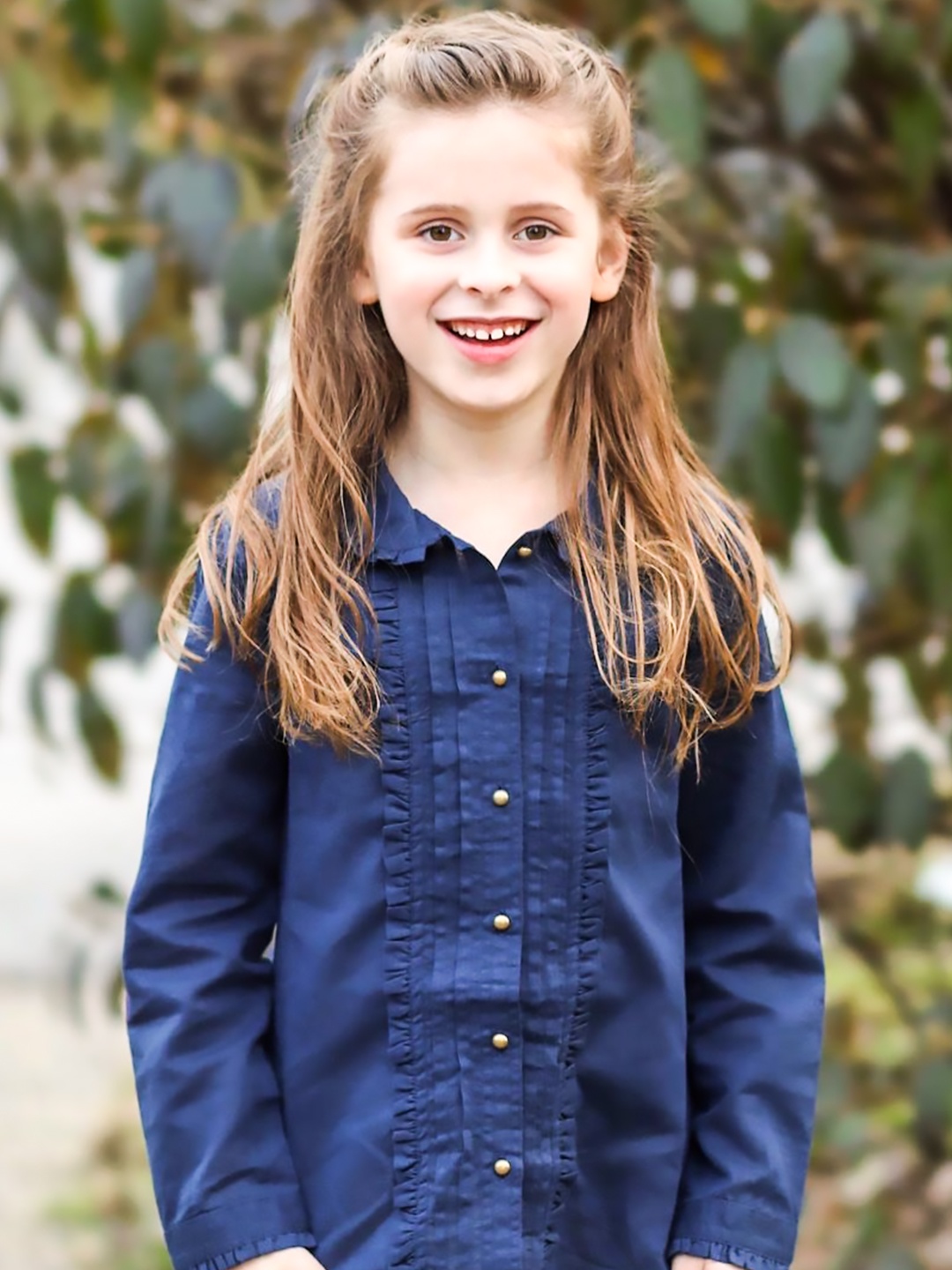 

Cherry Crumble Girls Navy Blue Checkered Kingdom Top