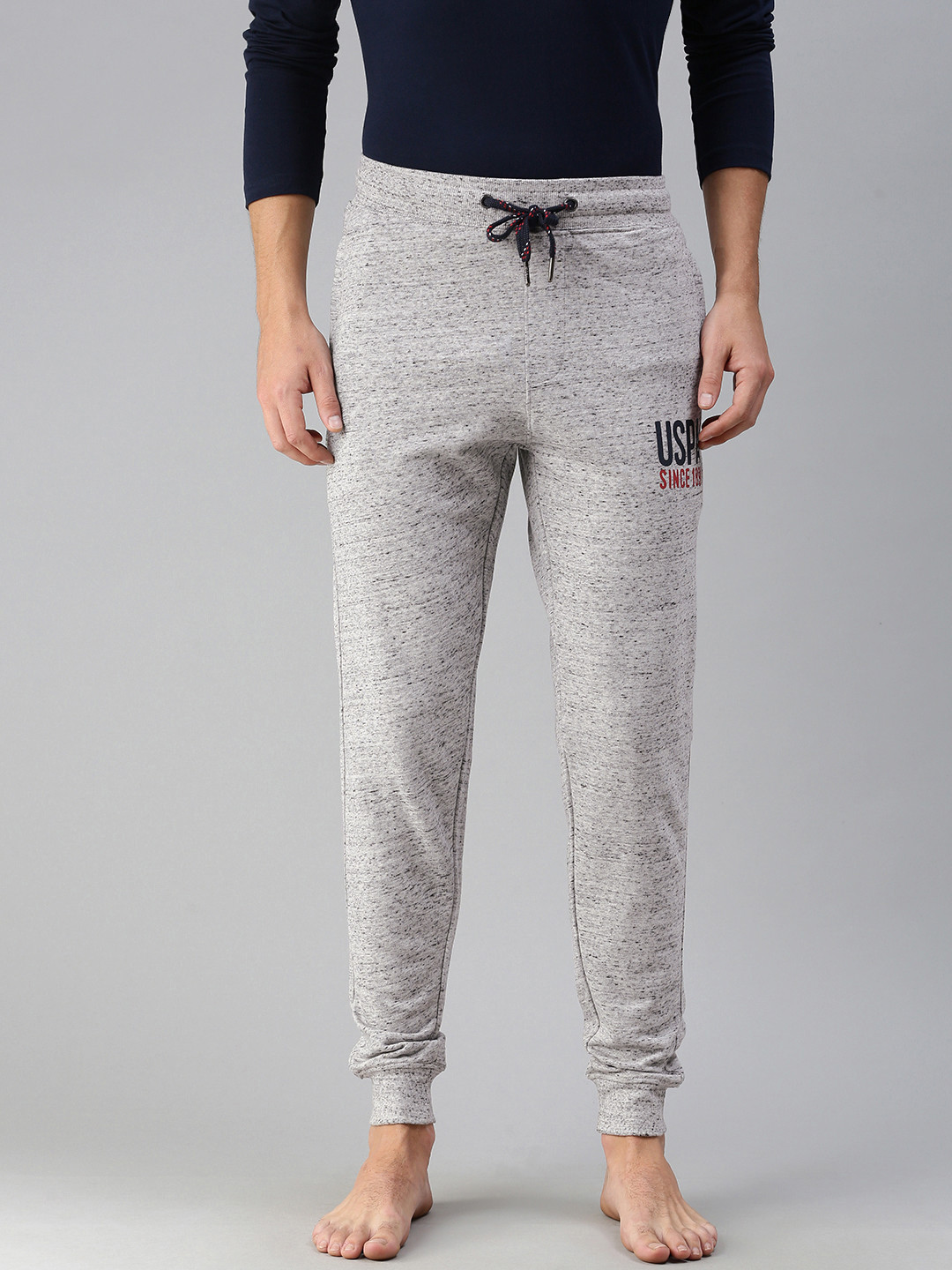 

U.S. Polo Assn. Men Grey Melange Solid Modern Fit Lounge Pants