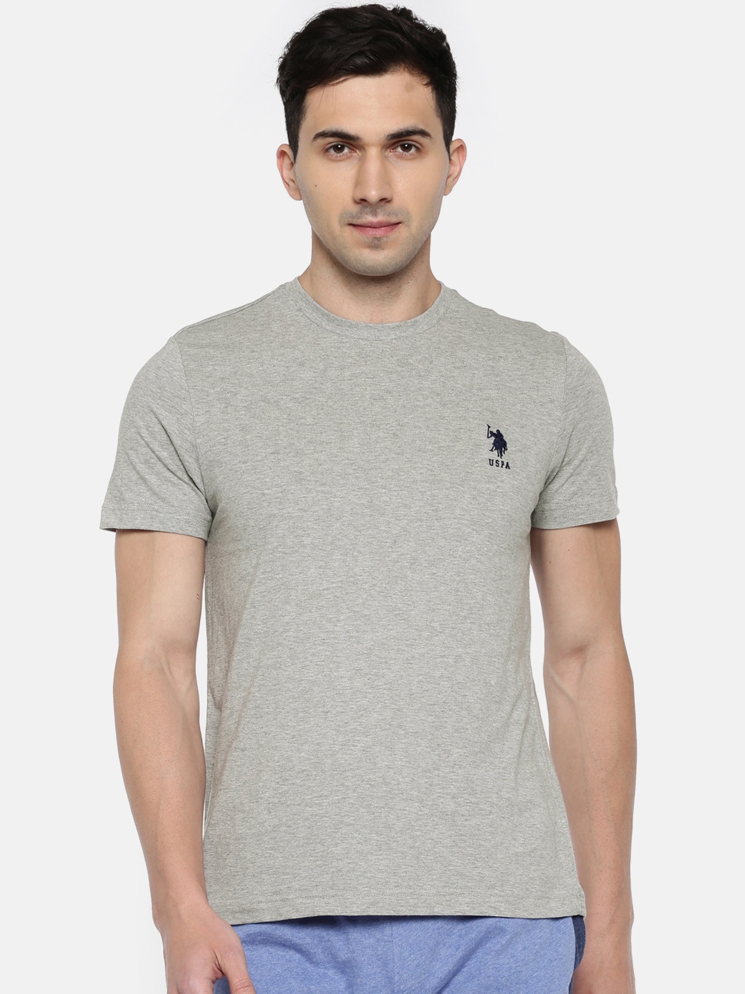 

U.S. Polo Assn. Men Grey Melange Solid Pure Cotton Lounge T-Shirt