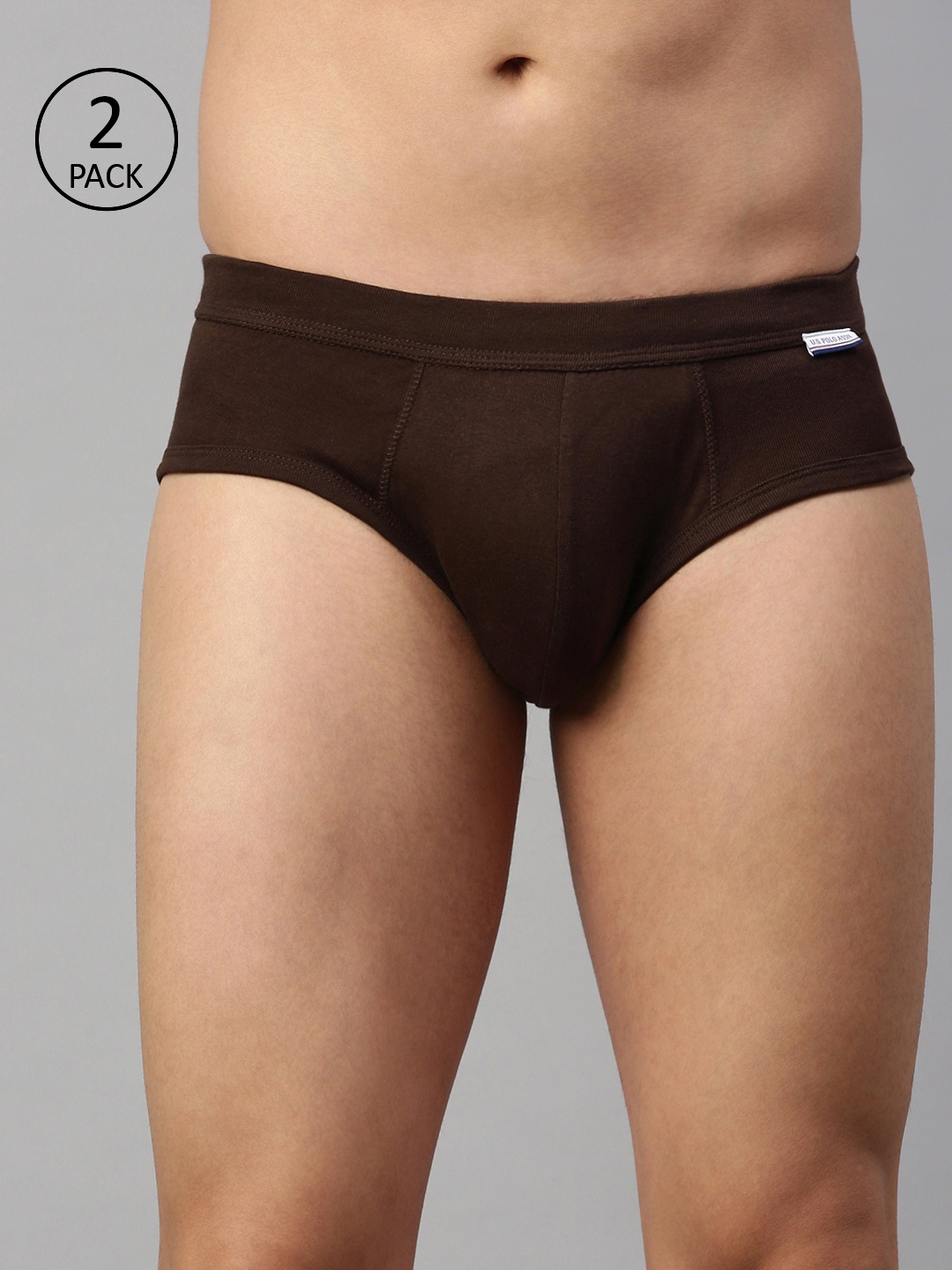 

U.S. Polo Assn. Men Pack of 2 Brown Solid Comfort Fit Briefs I640-025-P2-S