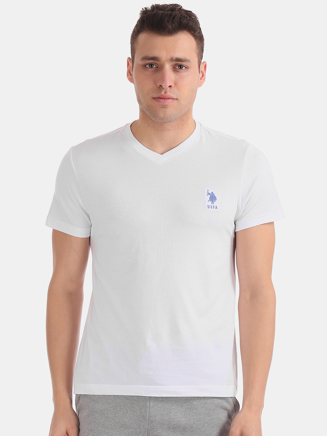 

U.S. Polo Assn. Men White Solid V-Neck T-shirt