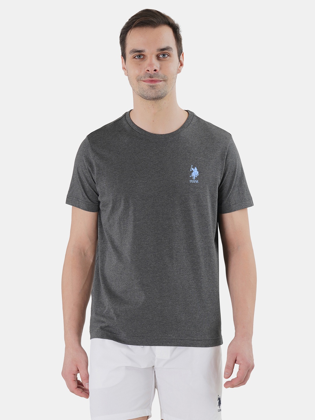 

U.S. Polo Assn. Men Charcoal Grey Solid Pure Cotton Lounge T-Shirt