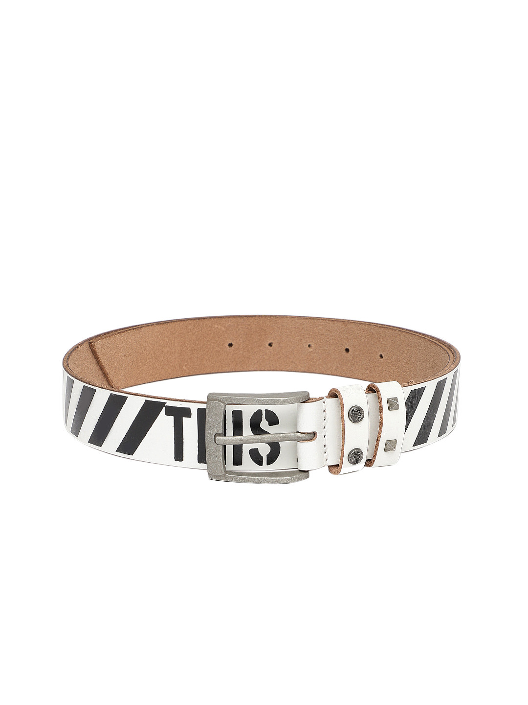 

Flying Machine Men White & Black Printed Leather Belt