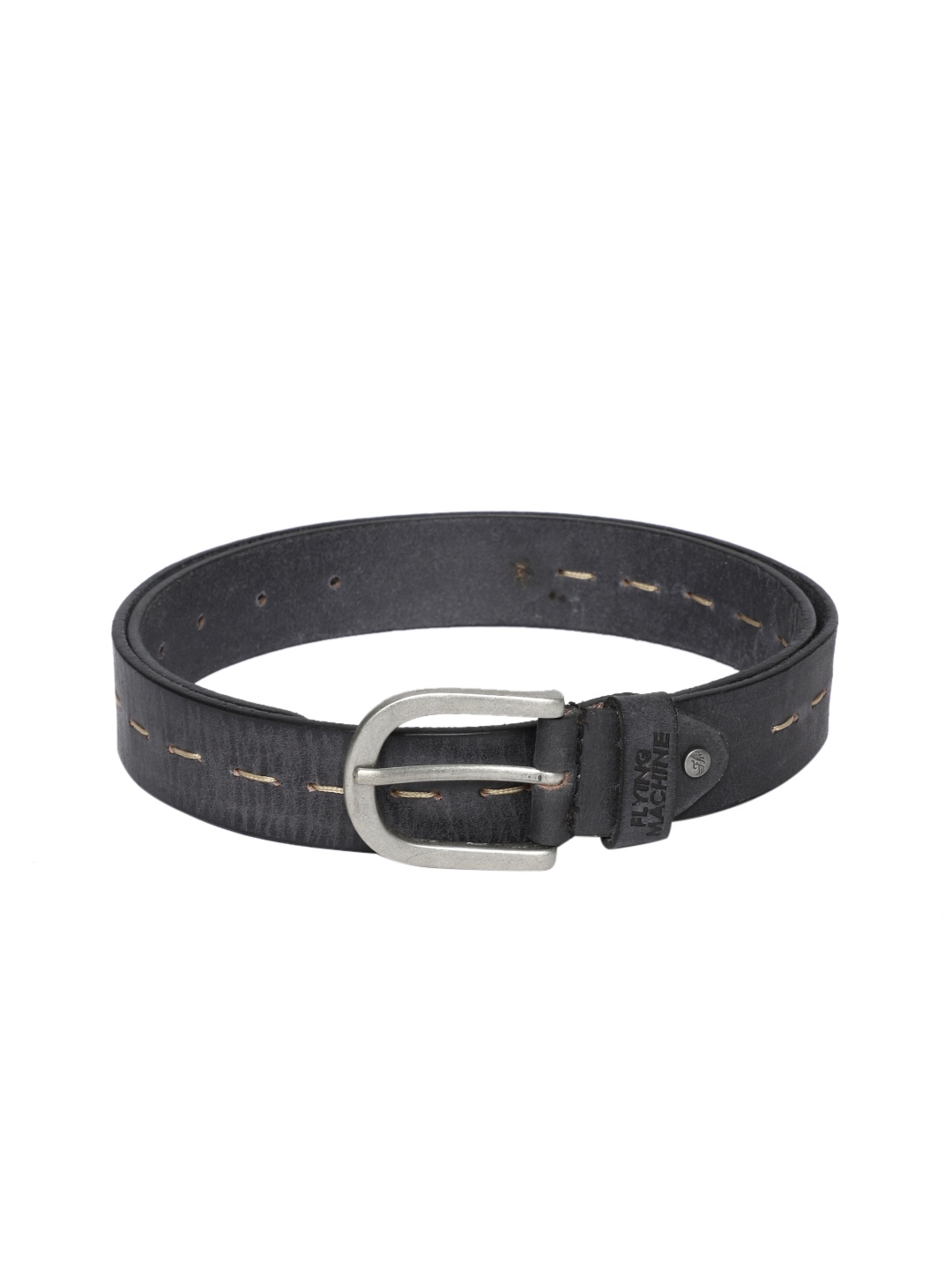 

Flying Machine Men Black Solid Leather Belt