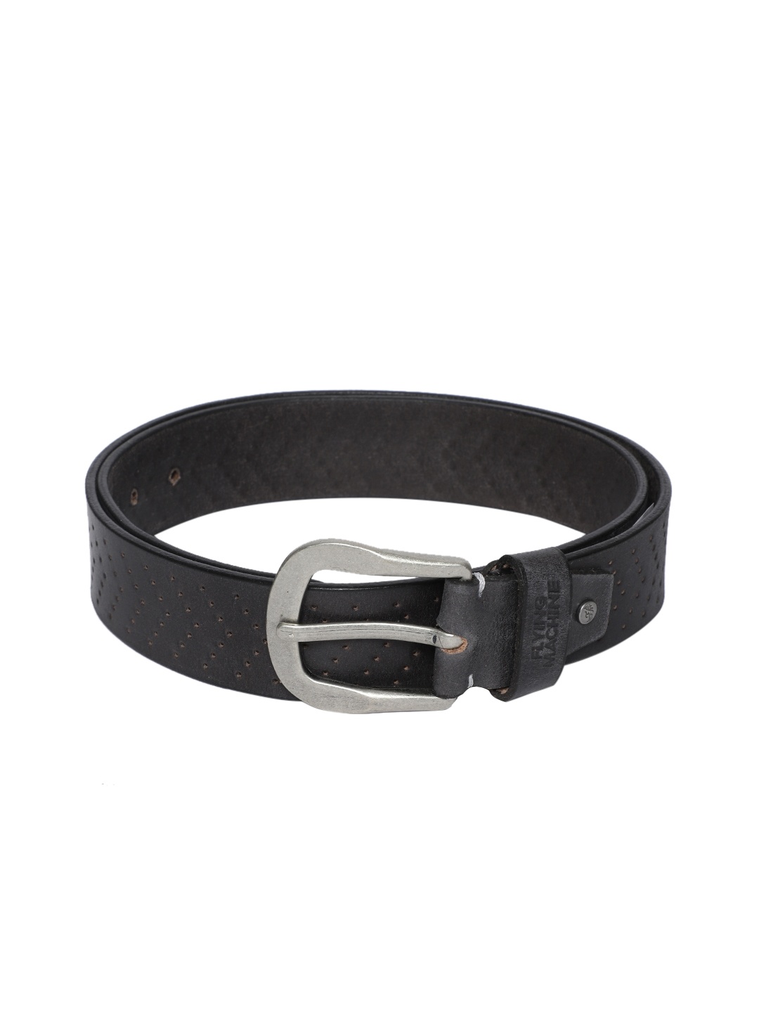 

Flying Machine Men Black Solid Leather Belt