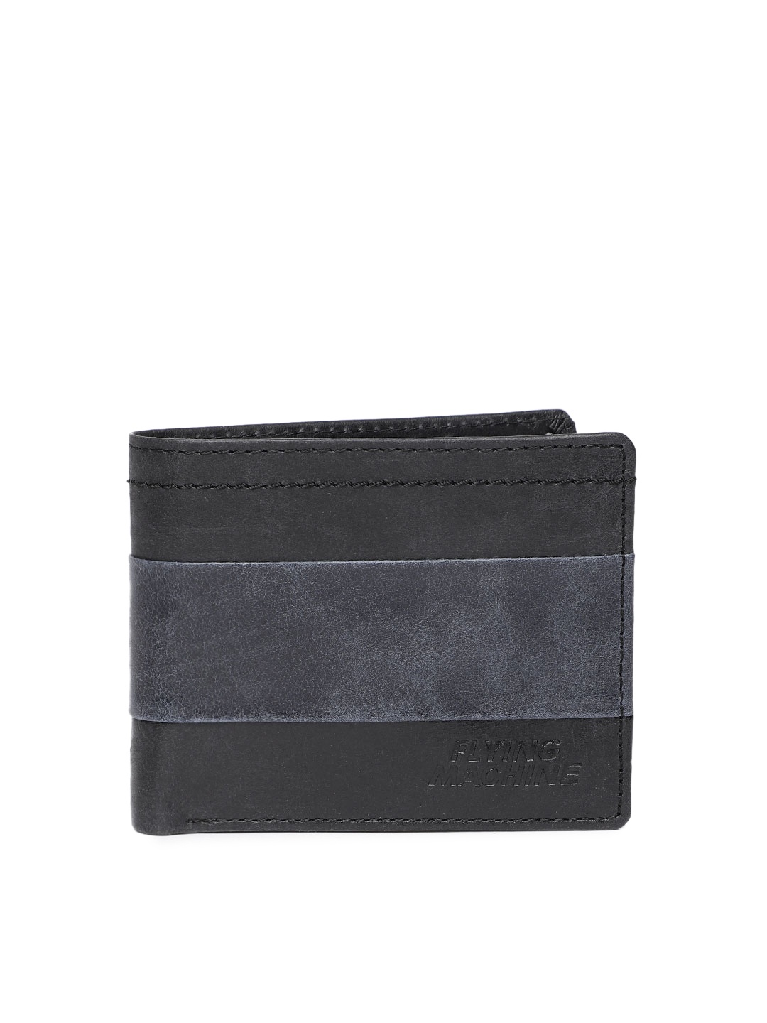 

Flying Machine Men Black & Navy Blue Colourblocked Leather Two Fold Wallet