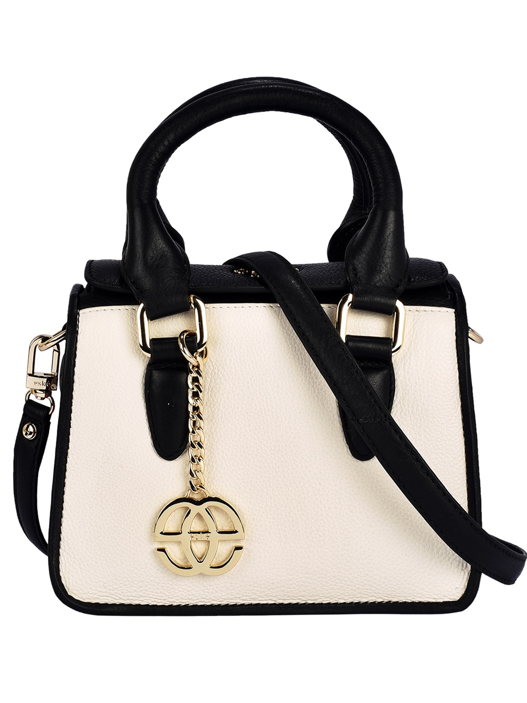 

Eske Cream-Coloured & Black Colourblocked Leather Handheld Bag