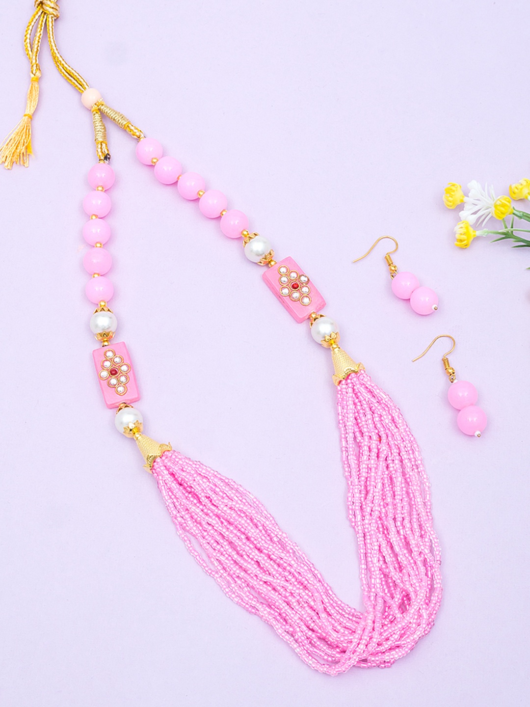 

Golden Peacock Gold-Plated & Pink Handcrafted Jewellery Set