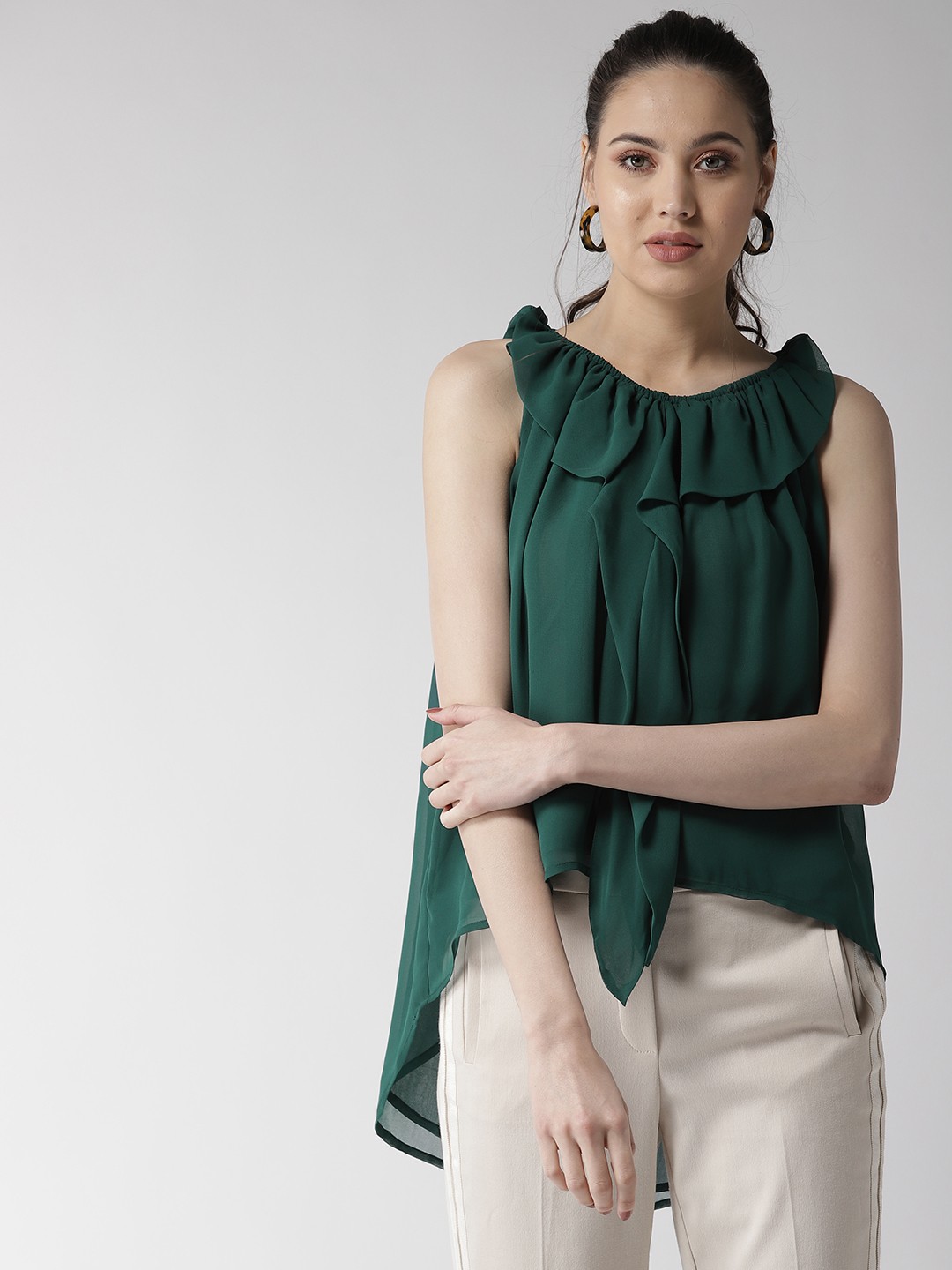 

QUIERO Women Green Solid High-Low Top