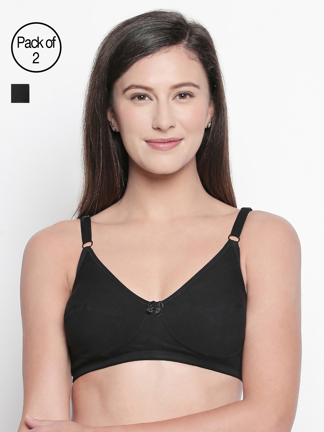 

Bodycare Solid Pack of 2 Non-Wired Non Padded Everyday Bra E6595BB, Black