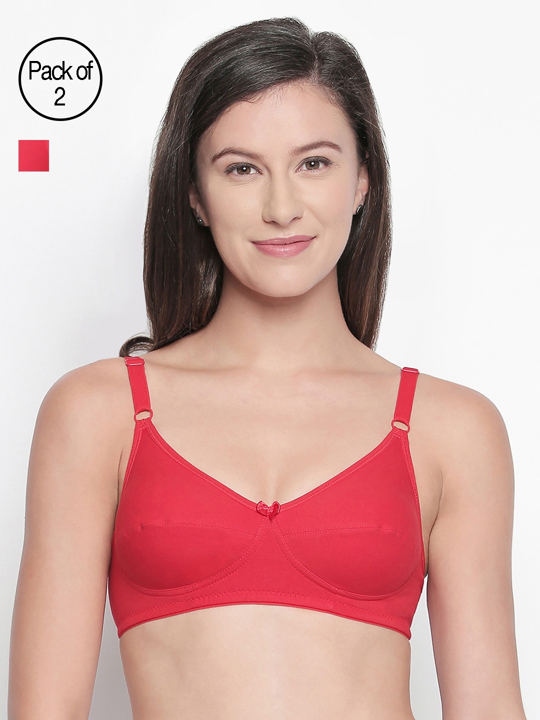 

Bodycare Solid Pack of 2 Non-Wired Non Padded Everyday Bra E6595RERE, Red