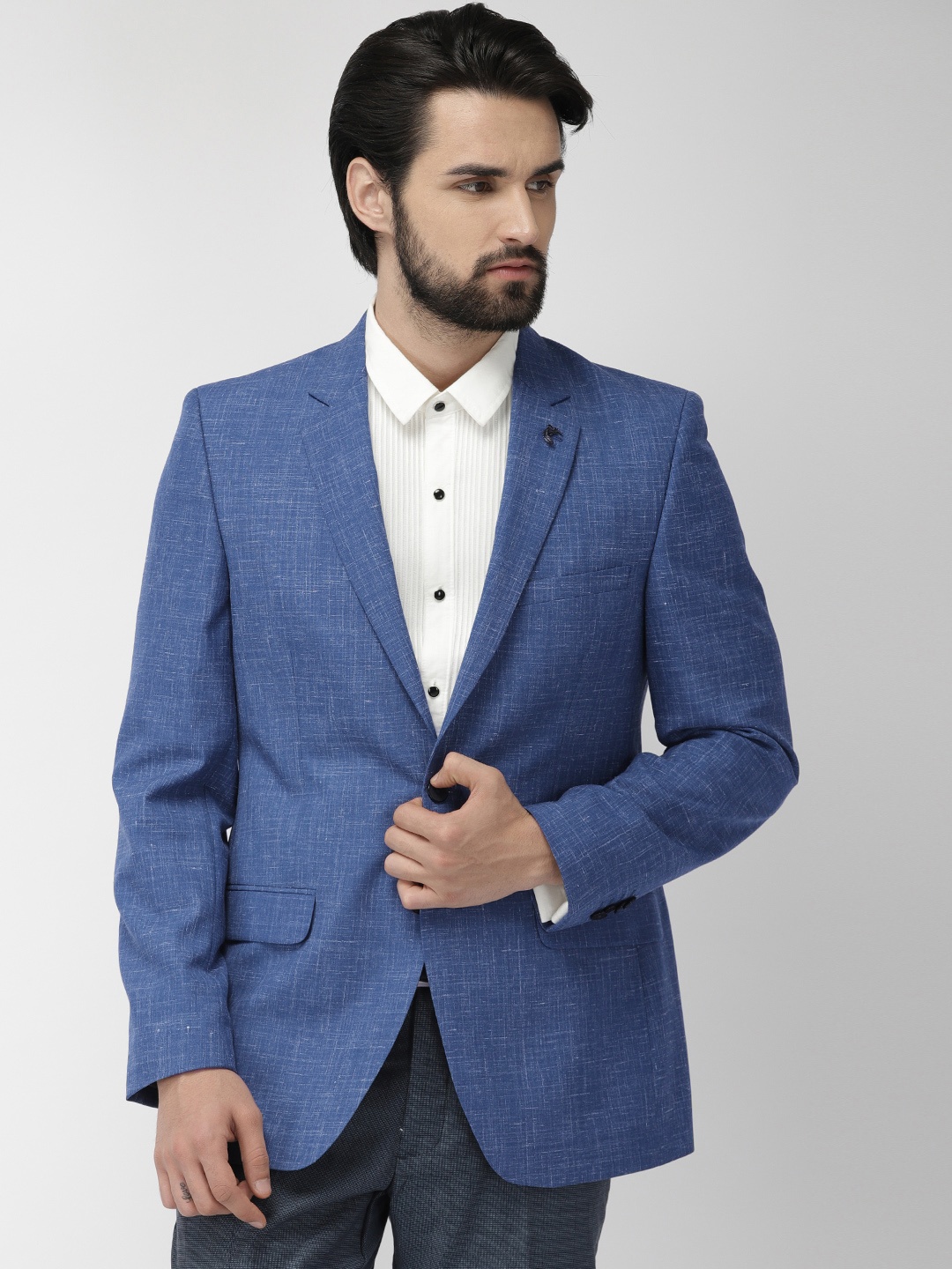 

Raymond Men Blue Solid Contemporary Fit Single-Breasted Formal Blazer