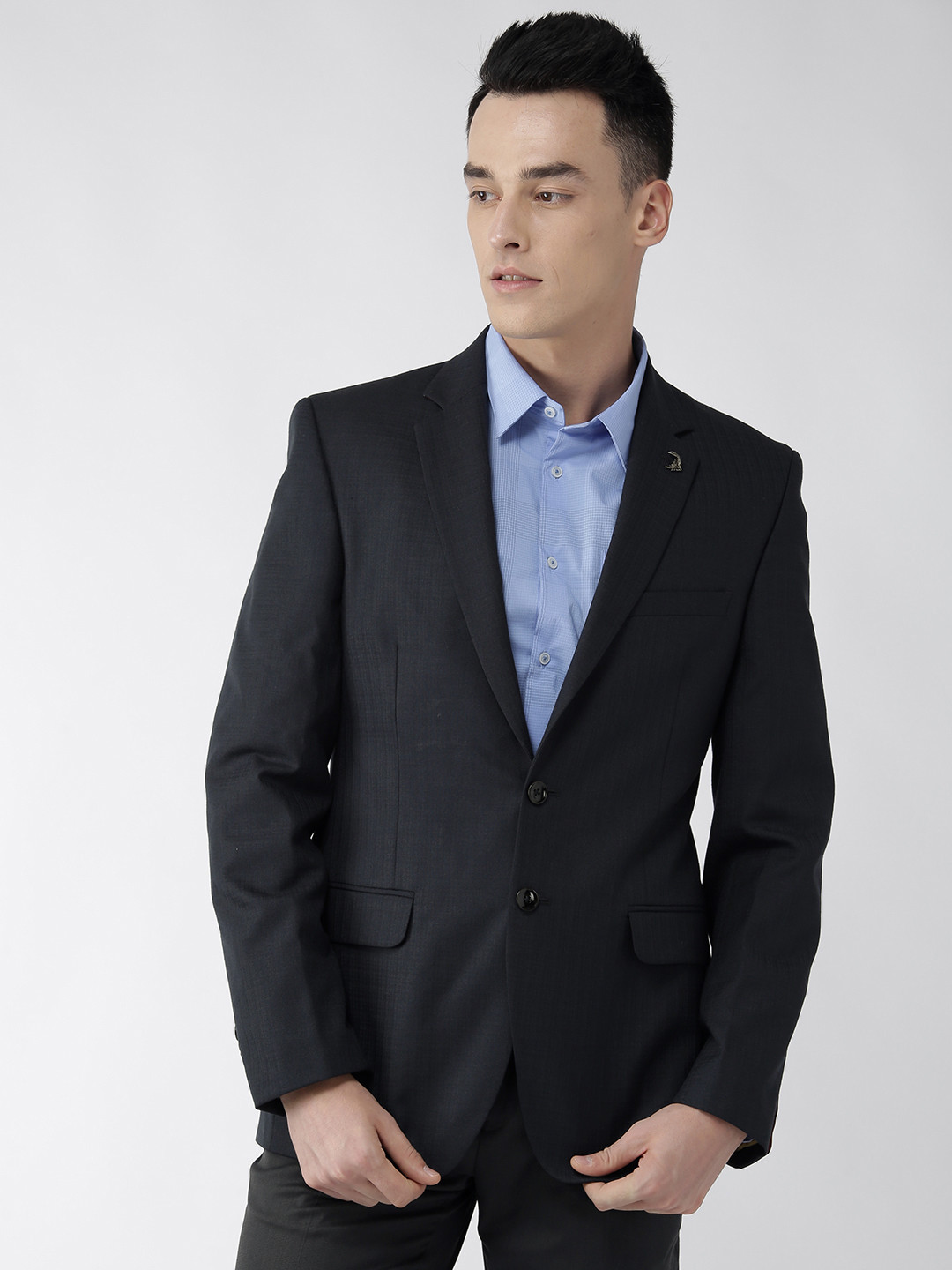 

Raymond Men Navy Blue Solid Slim Fit Single-Breasted Blazer