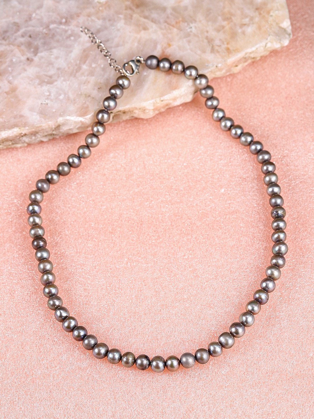 

justpeachy Grey Round Fresh Water Pearl Necklace
